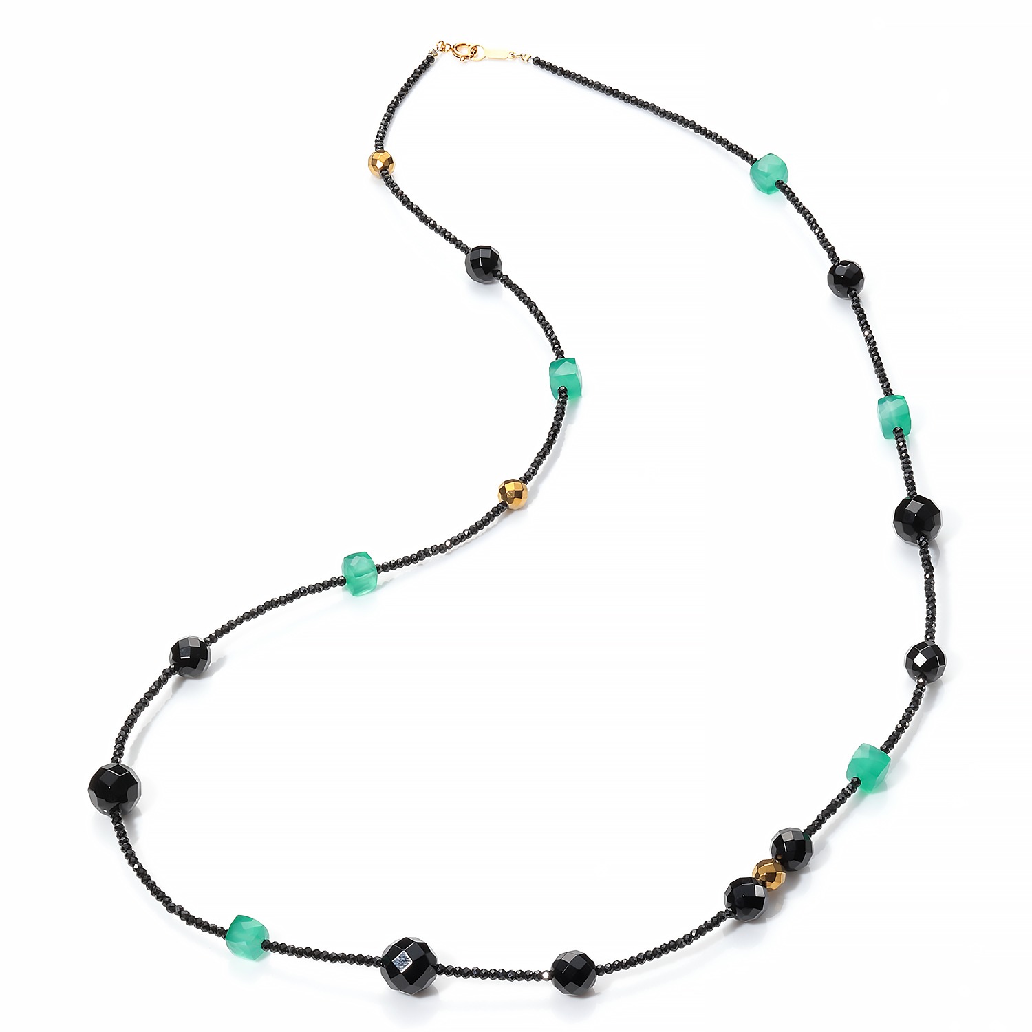 珠里 ブラックオニキス グリーンカルセドニー ブラックスピネル ビーズロングネックレス ショップチャンネル