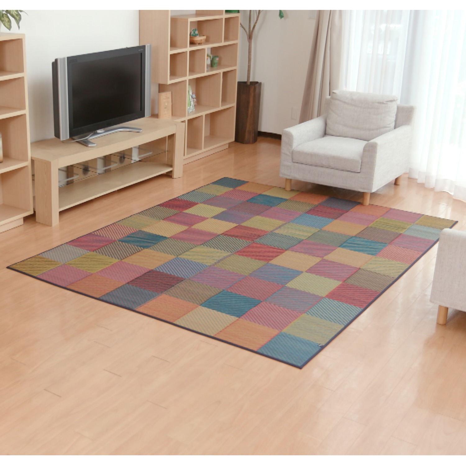 ＜長方形Ｍ＞ イケヒコ カラフルブロック柄 熊本県産い草ラグ 