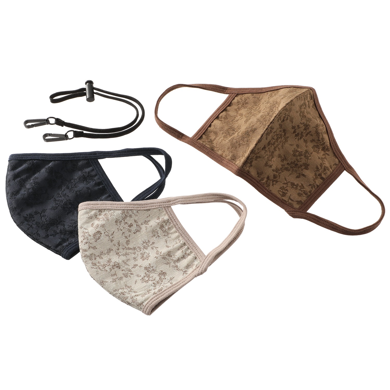 ドッグセンイ 小花柄ジャガード 日本製ファッションマスク ３枚セット マスクストラップ付 ショップチャンネル