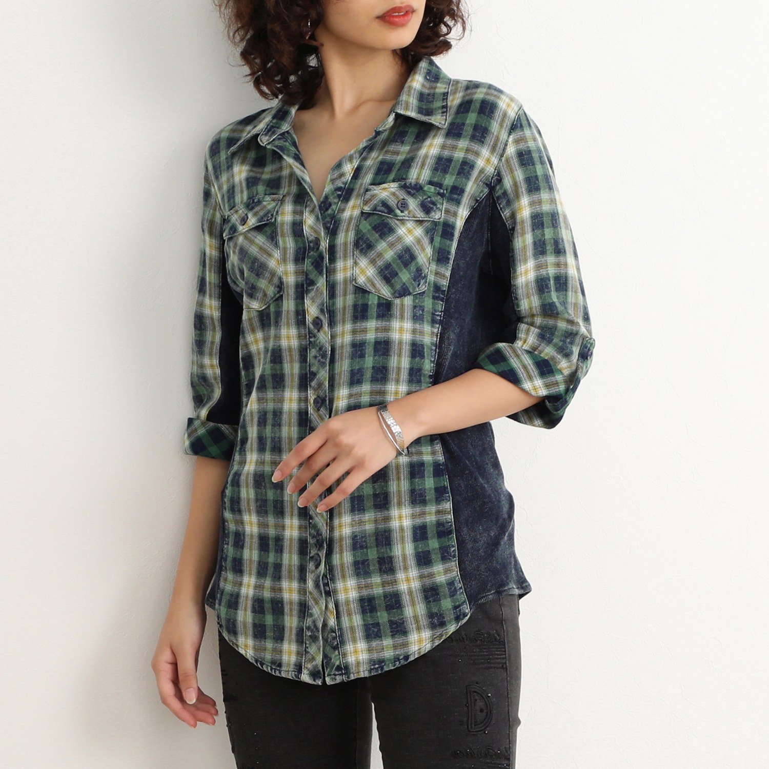 ディーズ バイ ダジュール チェック柄 異素材切替デザイン シャツ ショップチャンネル