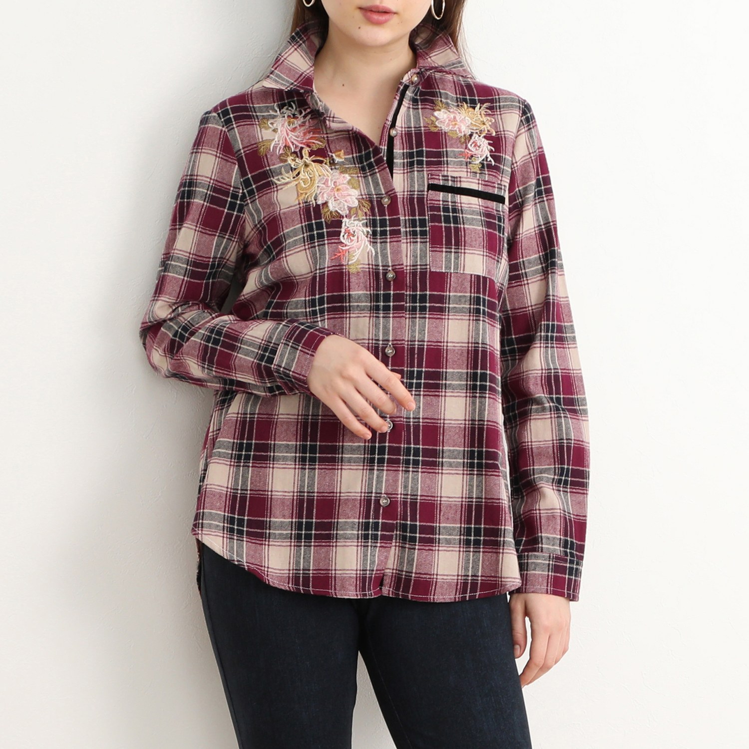 ダジュール 刺しゅうアクセント チェック柄ブラウス ショップチャンネル