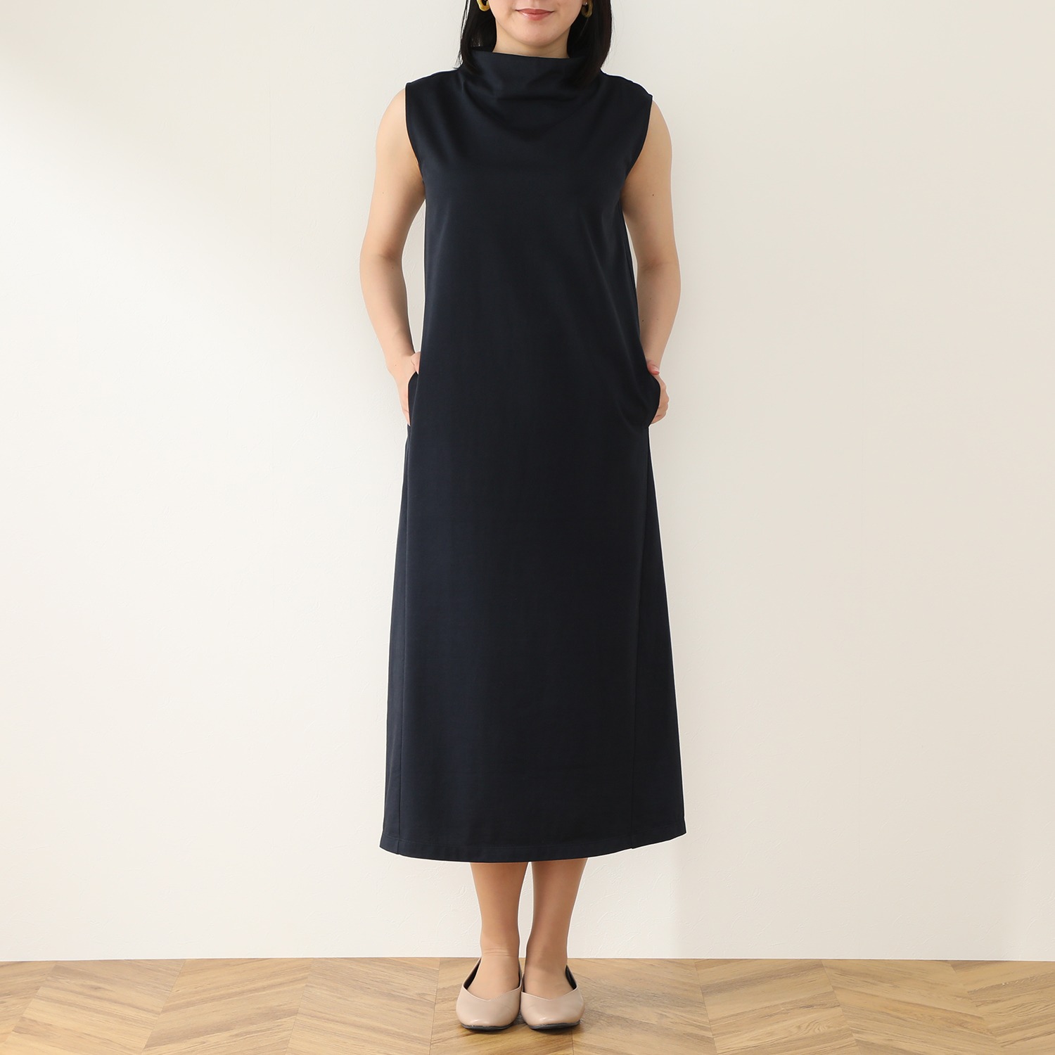 スピンブルー 超長綿 シルケット加工 プレーティング天竺 ボトルネック ロングワンピース ショップチャンネル