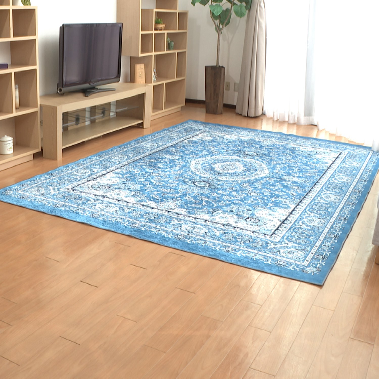 ＜２２５×３２０ｃｍ＞シルクタッチ 洗える 爽やかカーペット ブルーハーモニー 