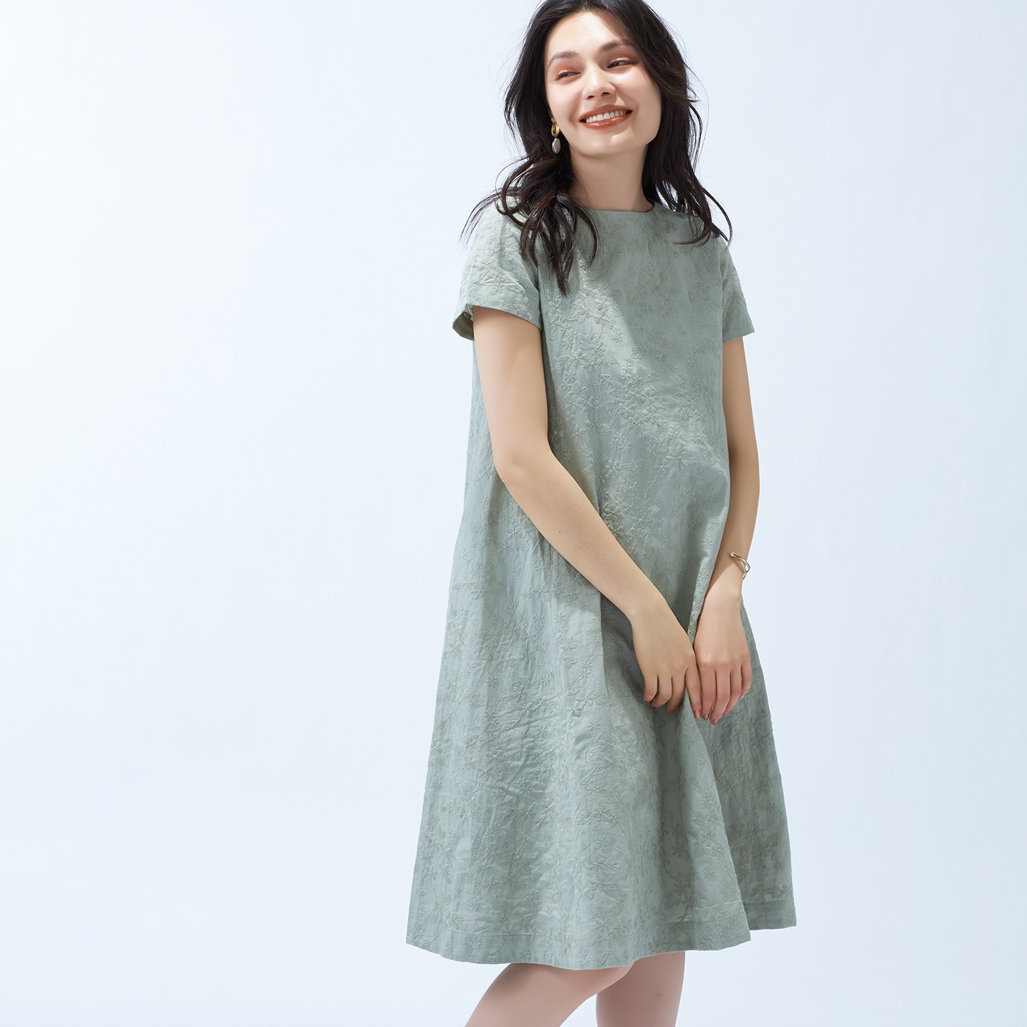 モカサン ジュンコシマダ アンダードレス付 コットン刺しゅう ワンピース ショップチャンネル