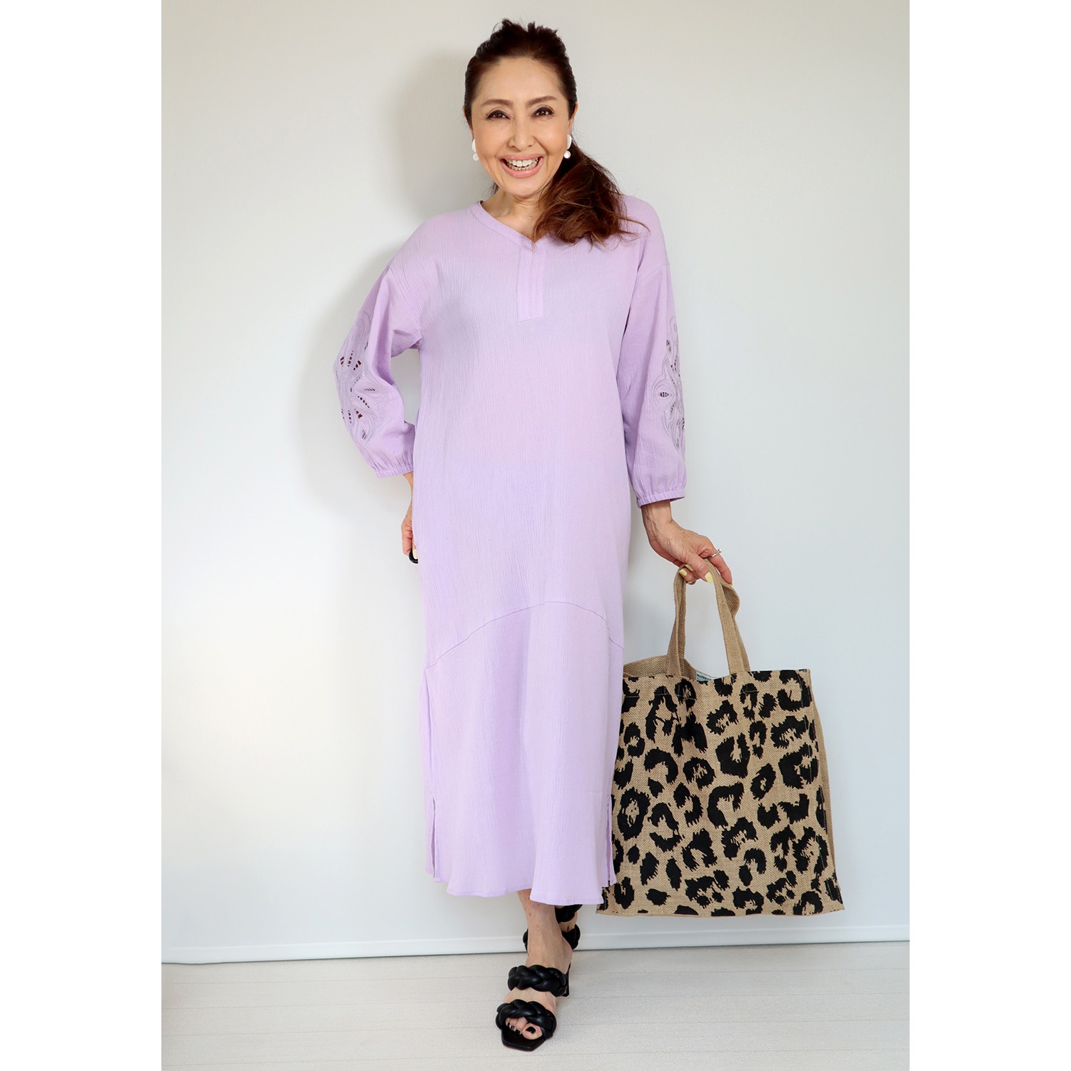 エアリーフェアリー 袖刺しゅう ロングワンピース ショップチャンネル