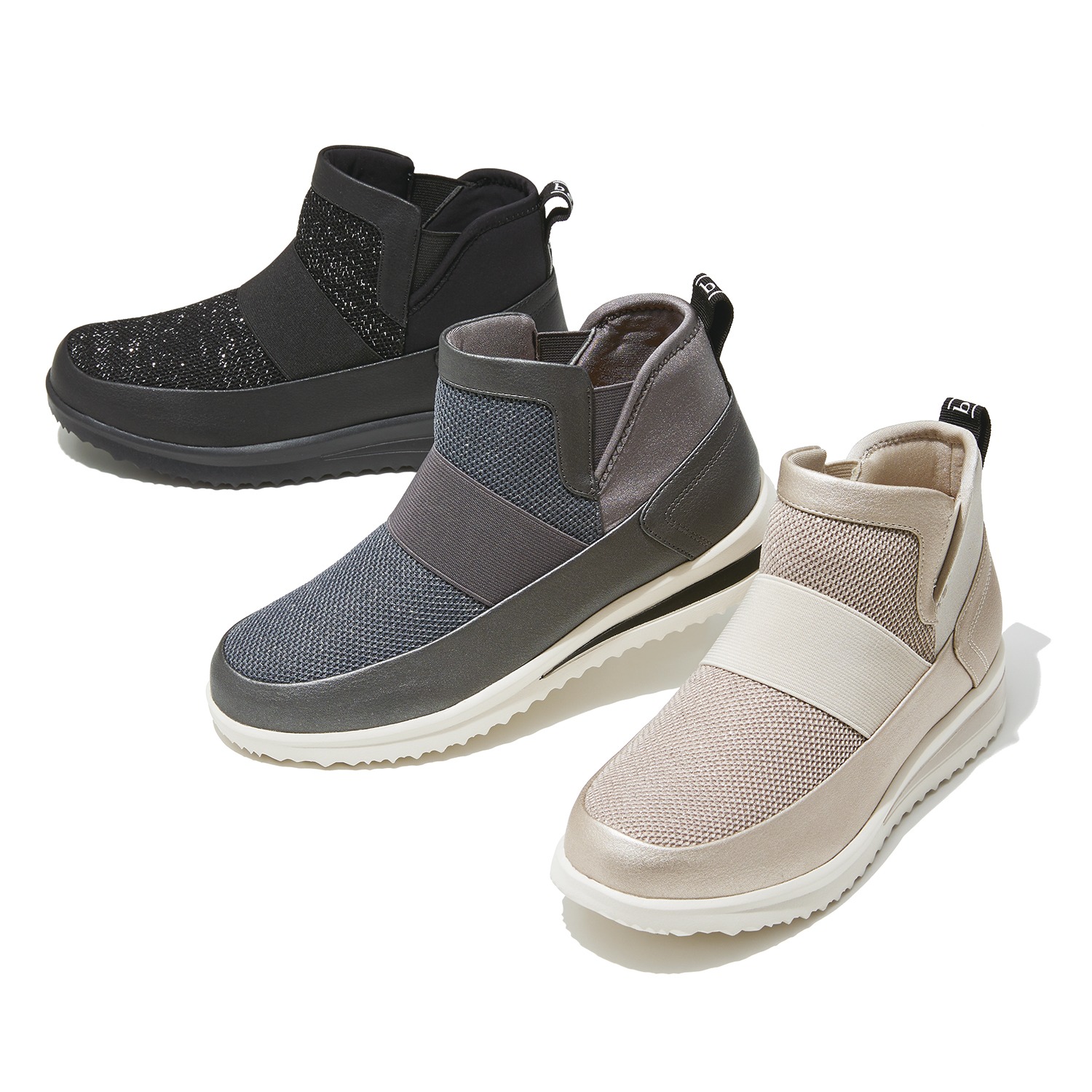 ビュース 防水 ラメメッシュ サイドゴム ミッドカットスニーカー ショップチャンネル