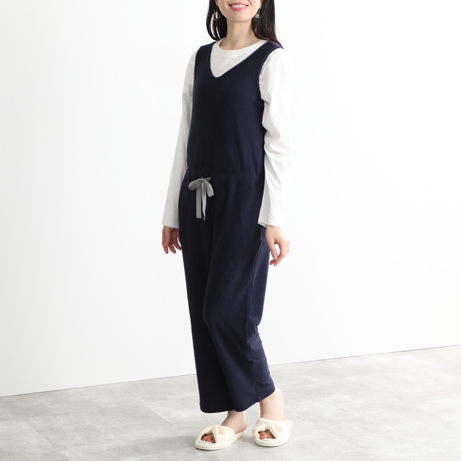 ソデス オールシーズン対応！ 両面ニットパイル ノースリーブ オールインワン