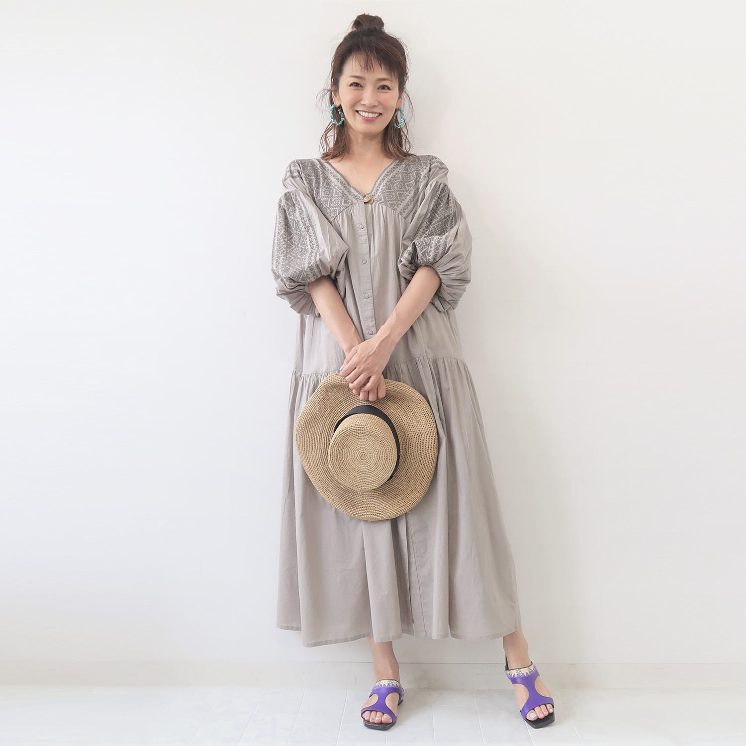 フーア コットンローン クロスステッチ調刺しゅう ロングワンピース ショップチャンネル