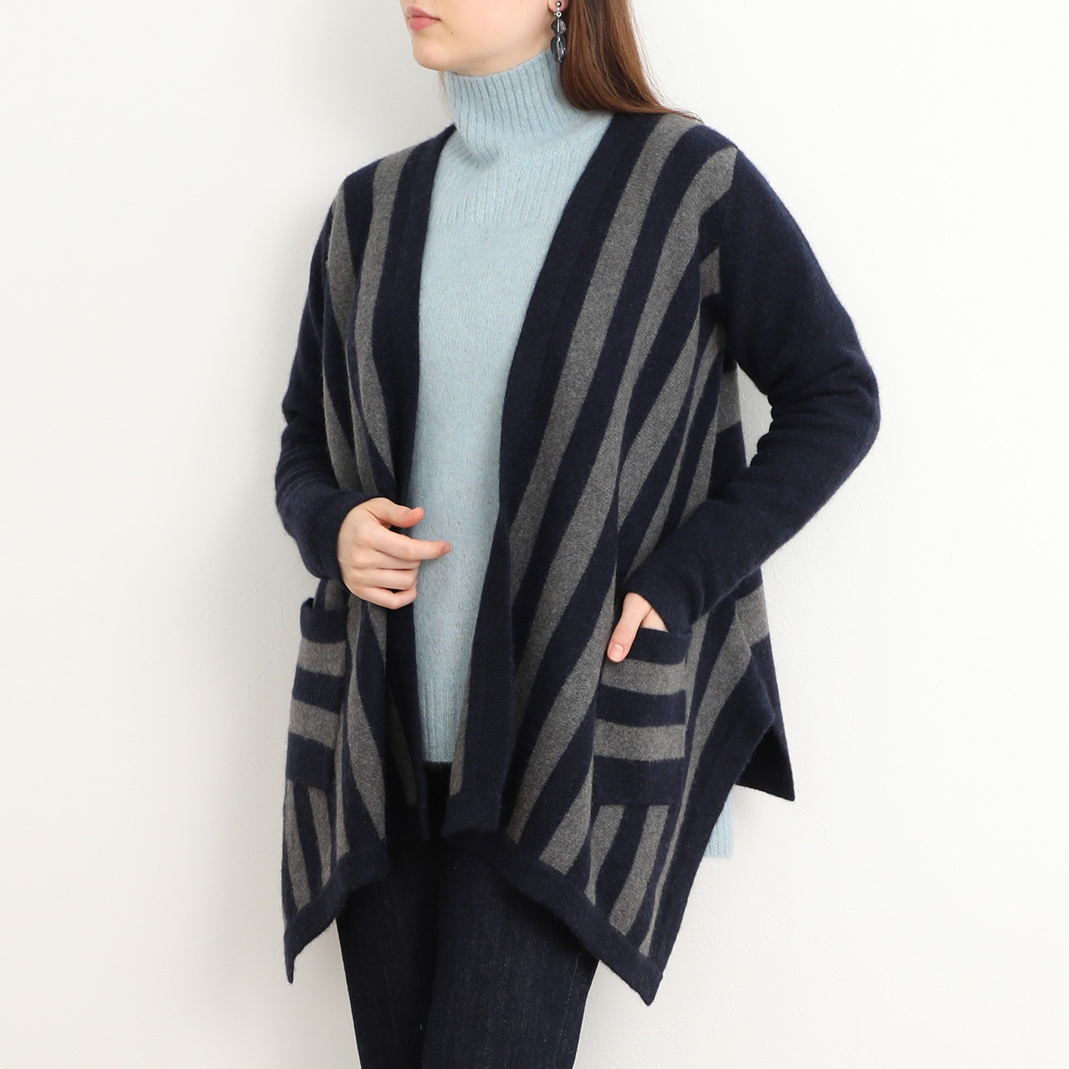 コフレ ラフィーネ ヤク ボーダー柄切替 カーディガン ショップチャンネル
