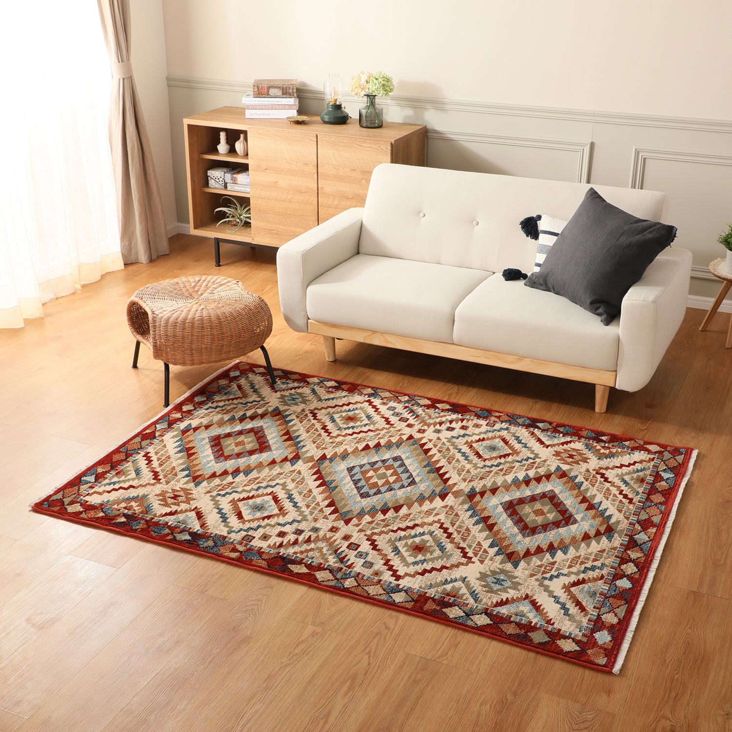 ＜１３３×１９０ｃｍ＞ キリム柄 ウィルトンカーペット