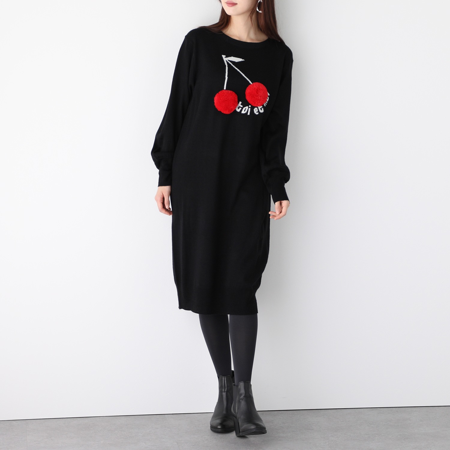 タマミ ワタナベ フェイクファーチェリー柄 ニットワンピース ショップチャンネル