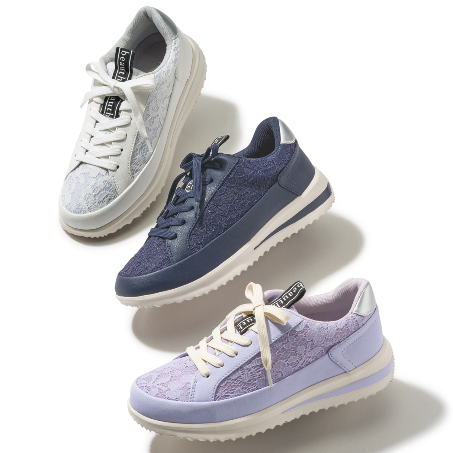 ビュース 防水 異素材切替 ウェッジソールスニーカー