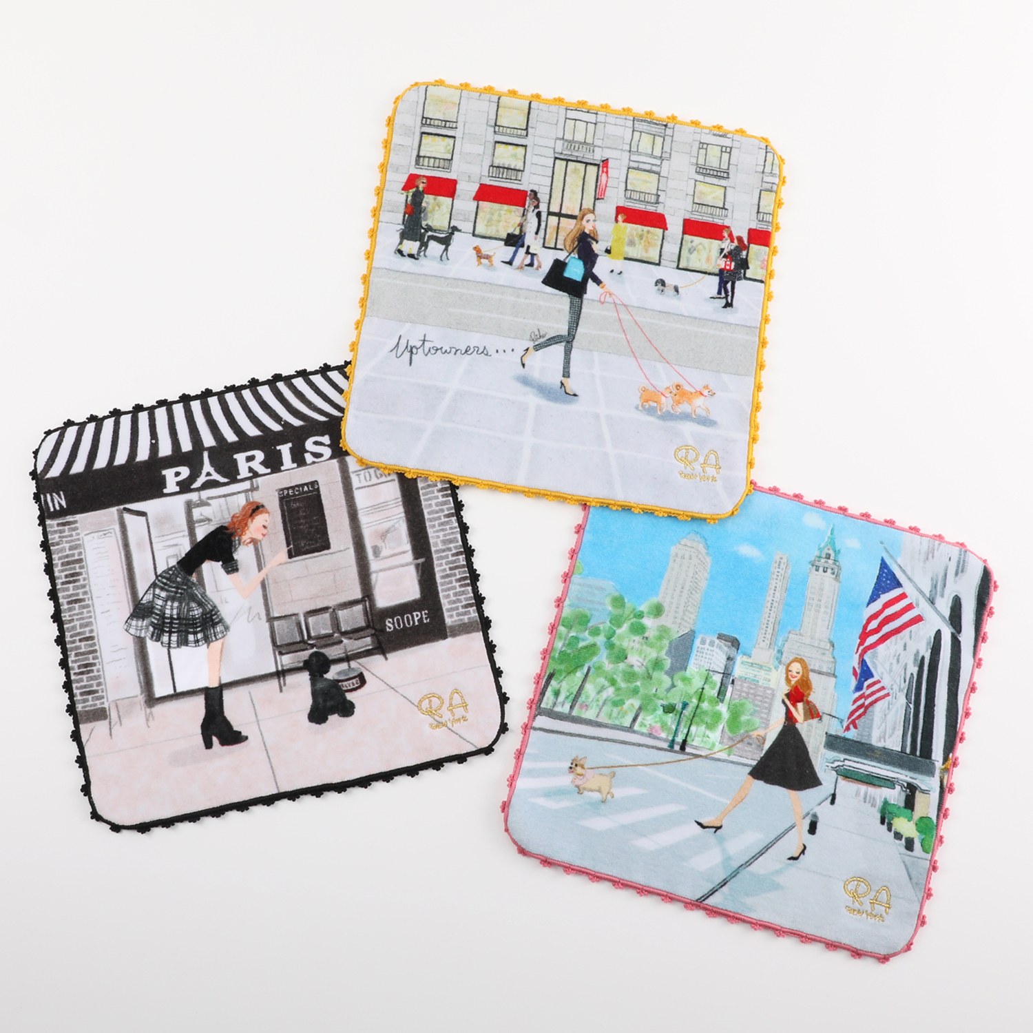 レイコアオキニューヨーク 綿１００％ インクジェットプリント ハンドタオル３枚セット