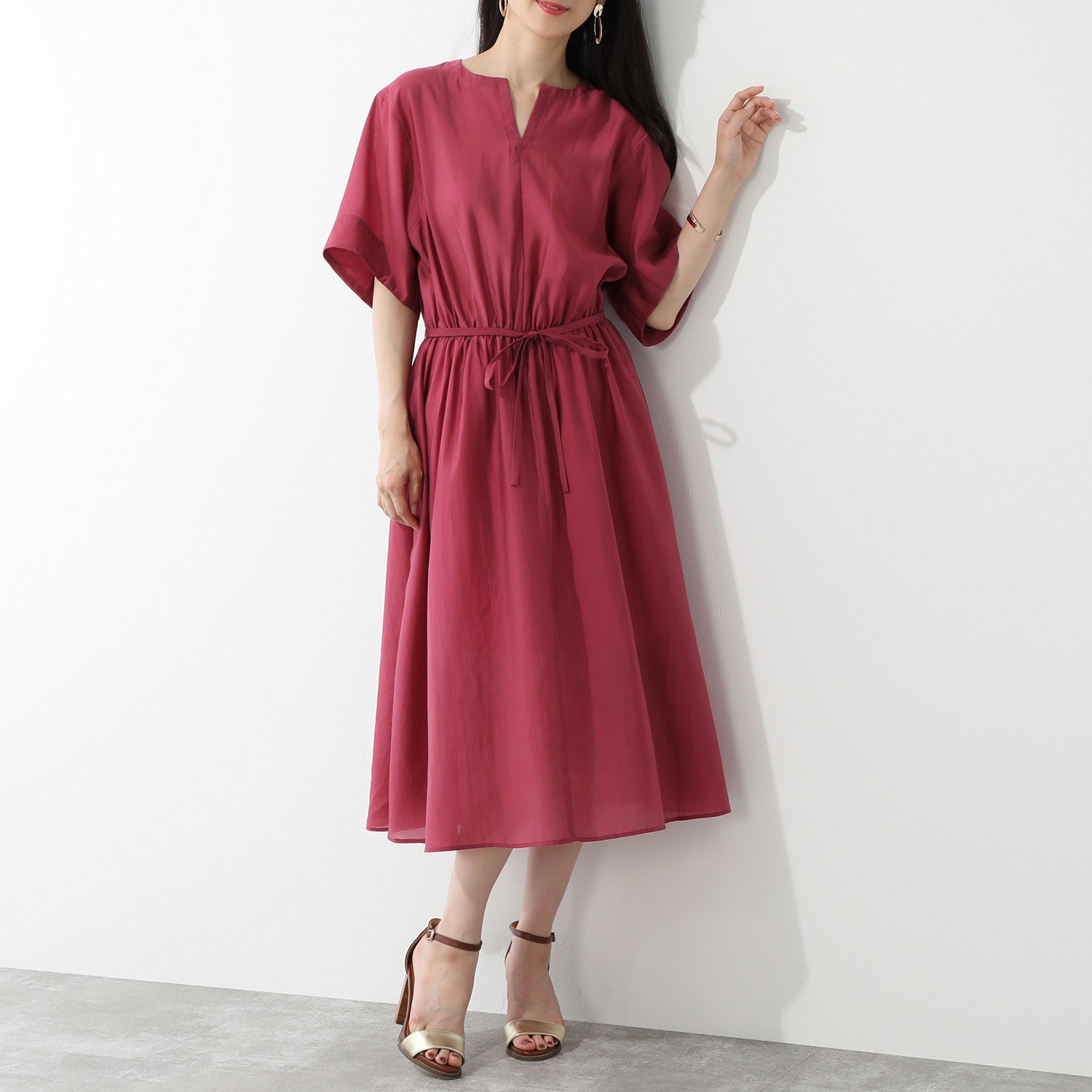 オーブ ド ミューゼ ペチコート付 シャーリングデザイン ワンピース ショップチャンネル