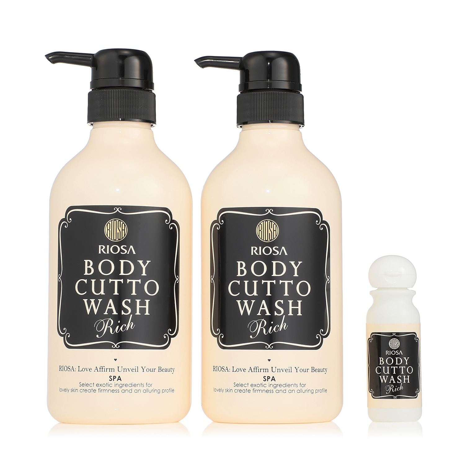 リオッサ バスタイムもスキンケア！ お肌の引き締め成分配合 ボディキュット・ ウォッシュ　リッチ ２本増量セット