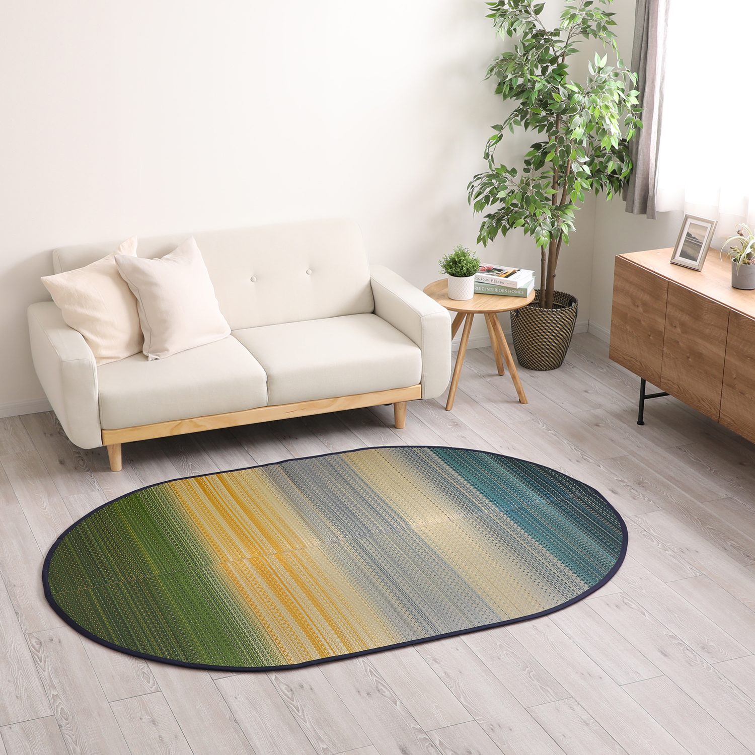 ＜楕円形＞イケヒコ 国産い草で織り上げた グラデーションラグ 