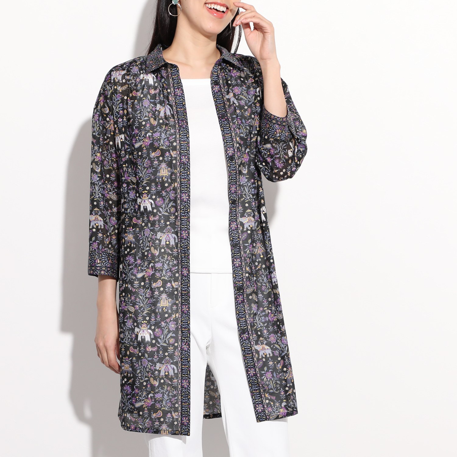 チュニック シルク 値下げ⭐︎【イッセイミヤケ】刺繍五分袖チュニック