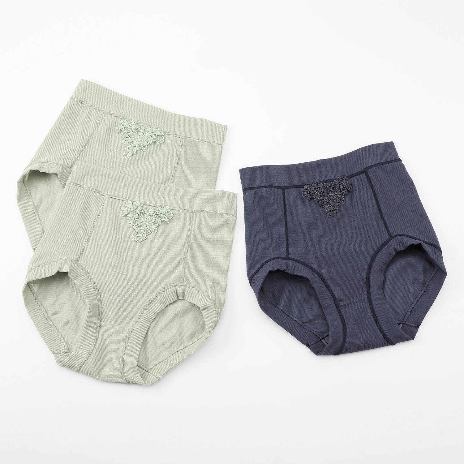 丸福ガーゼ 吸水速乾＆抗菌防臭 綿モダール混 レースアップリケ ショーツ３枚セット