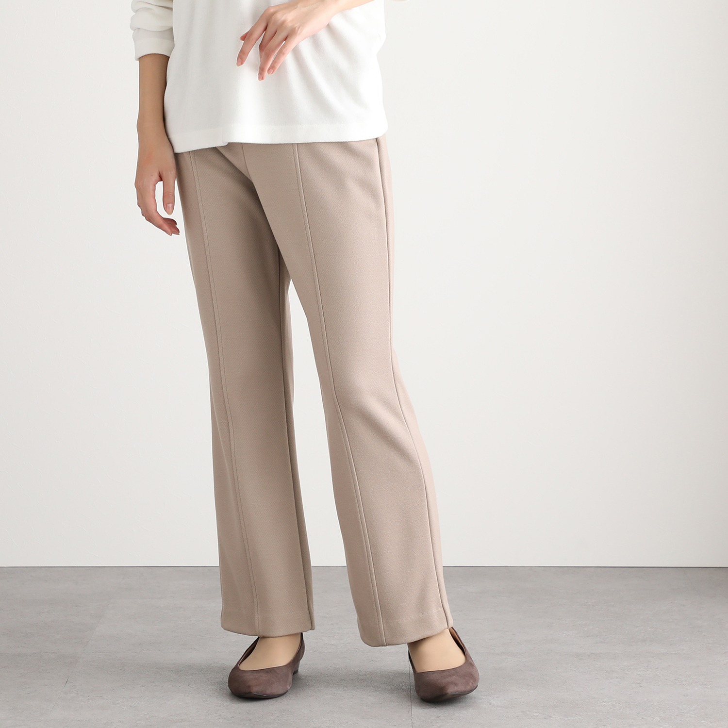 ＜股下６４ｃｍ＞ピーツー 吸湿発熱・吸放湿 ウォームカルゼ セミフレアーパンツ