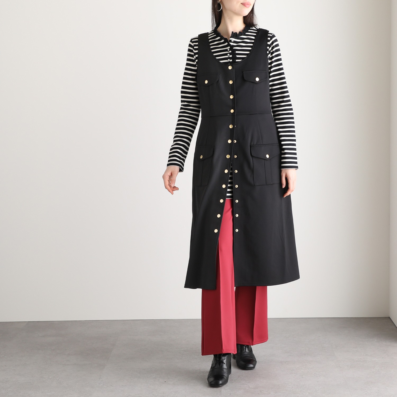 マダムミーナ ハイテンションニット ポケットアクセント ジレワンピース ショップチャンネル