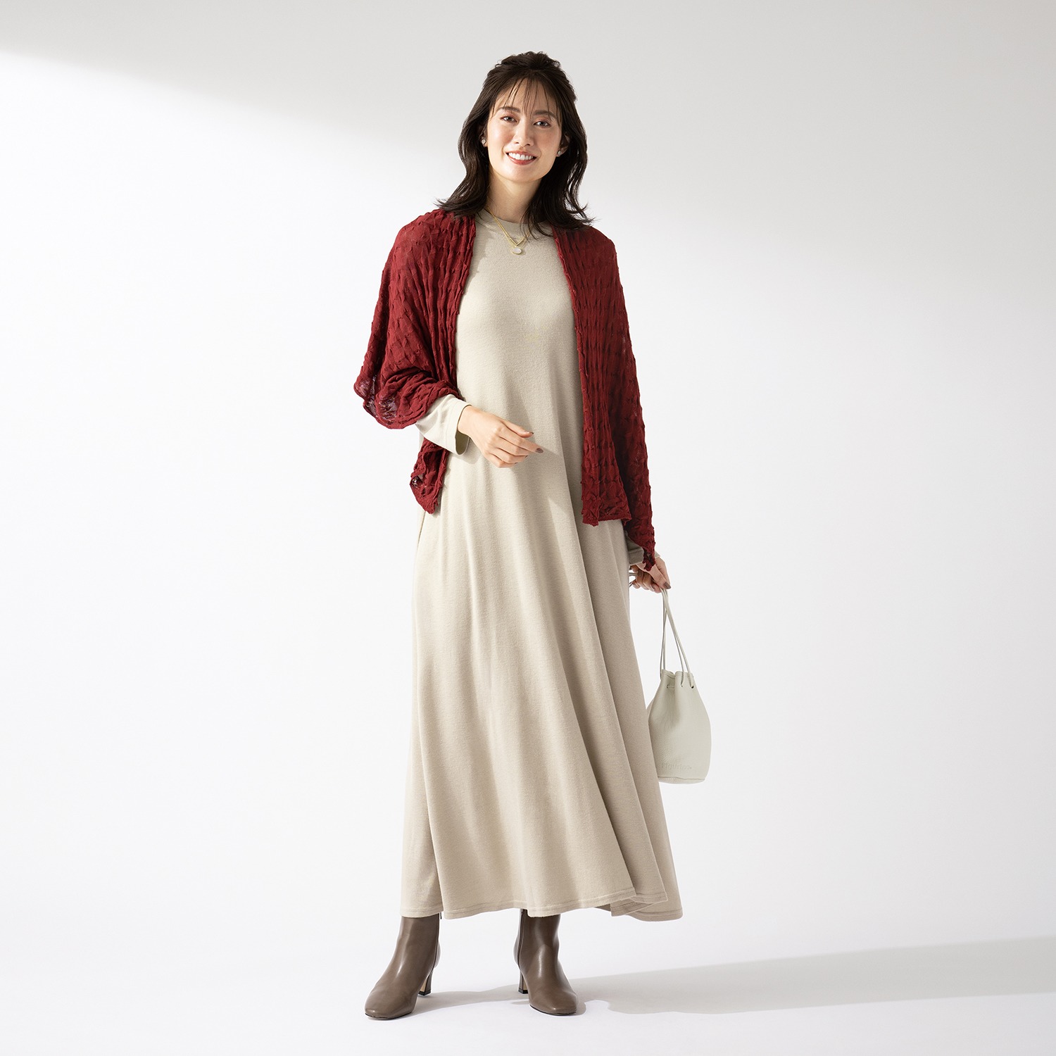 ロベルタディカメリーノ レッドレーベル ウール混スムース ショルダータック ロングワンピース ショップチャンネル