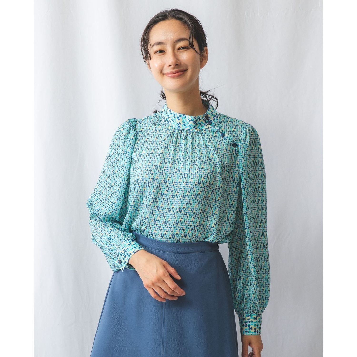 新品】ナラカミーチェ ストレッチコットンミニドットシャツ サイド