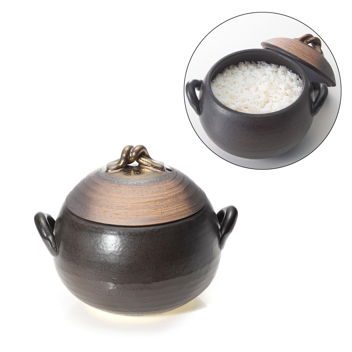 ＜２〜３合炊き＞
丸型フォルムで
お米がしっかり対流！
セラミックコーティング
萬古焼ごはん土鍋