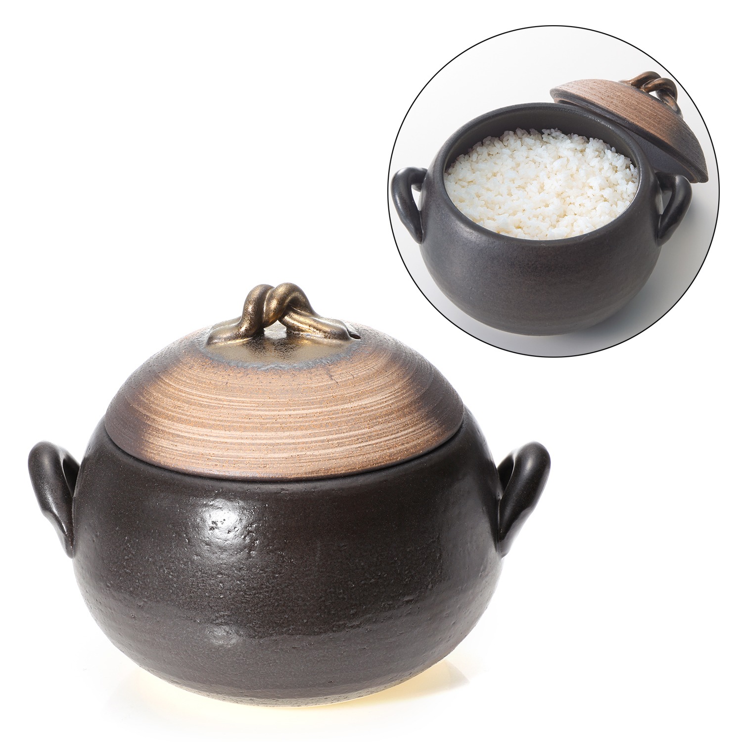 ＜３〜５合炊き＞
丸型フォルムで
お米がしっかり対流！
セラミックコーティング
萬古焼ごはん土鍋