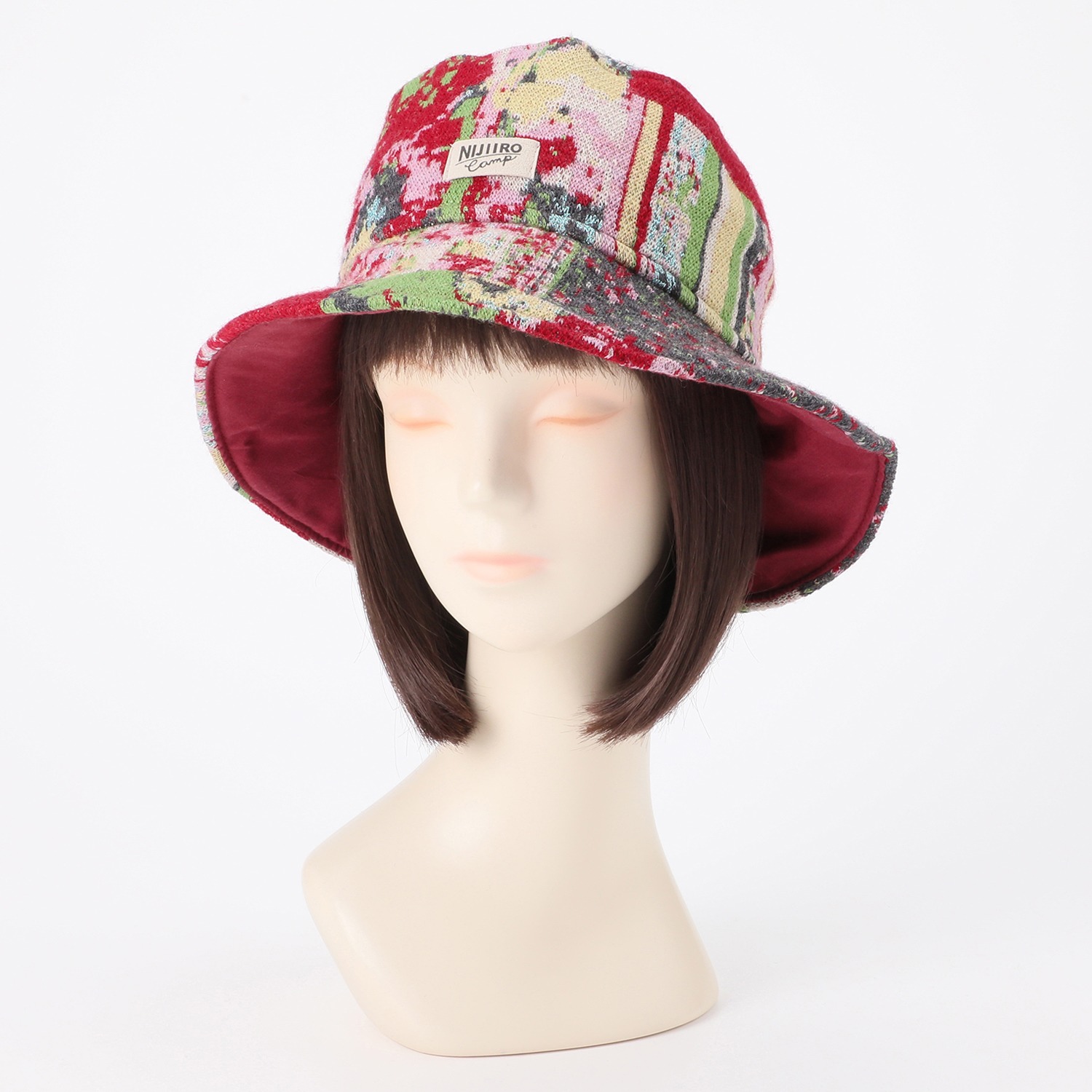 ニジイロキャンプ 日本製 ふんわり加工 ウール混 ハットデザインニット帽