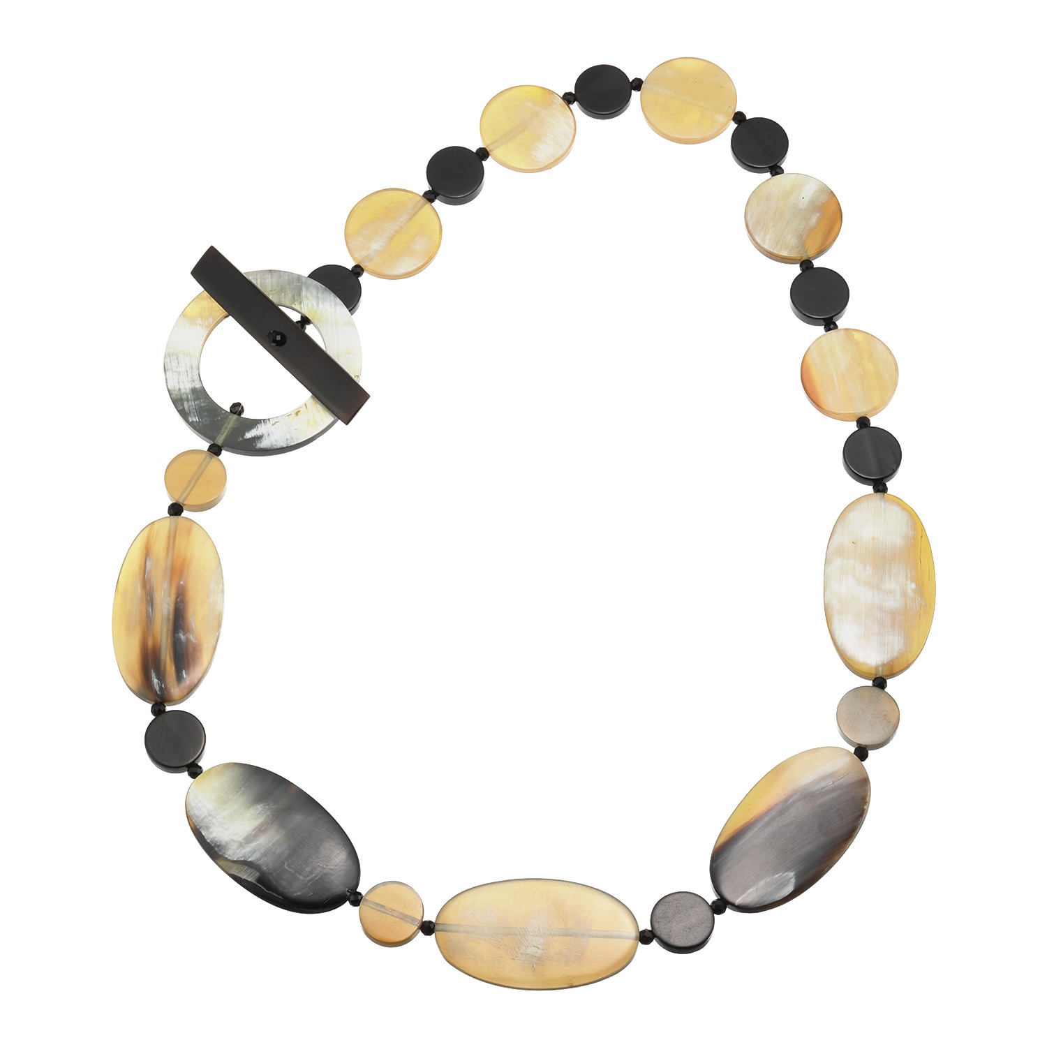 グレイスモア 水牛＆ブラックオニキス トグル＆バーアクセント ニュアンスカラー ボリューム ロングネックレス