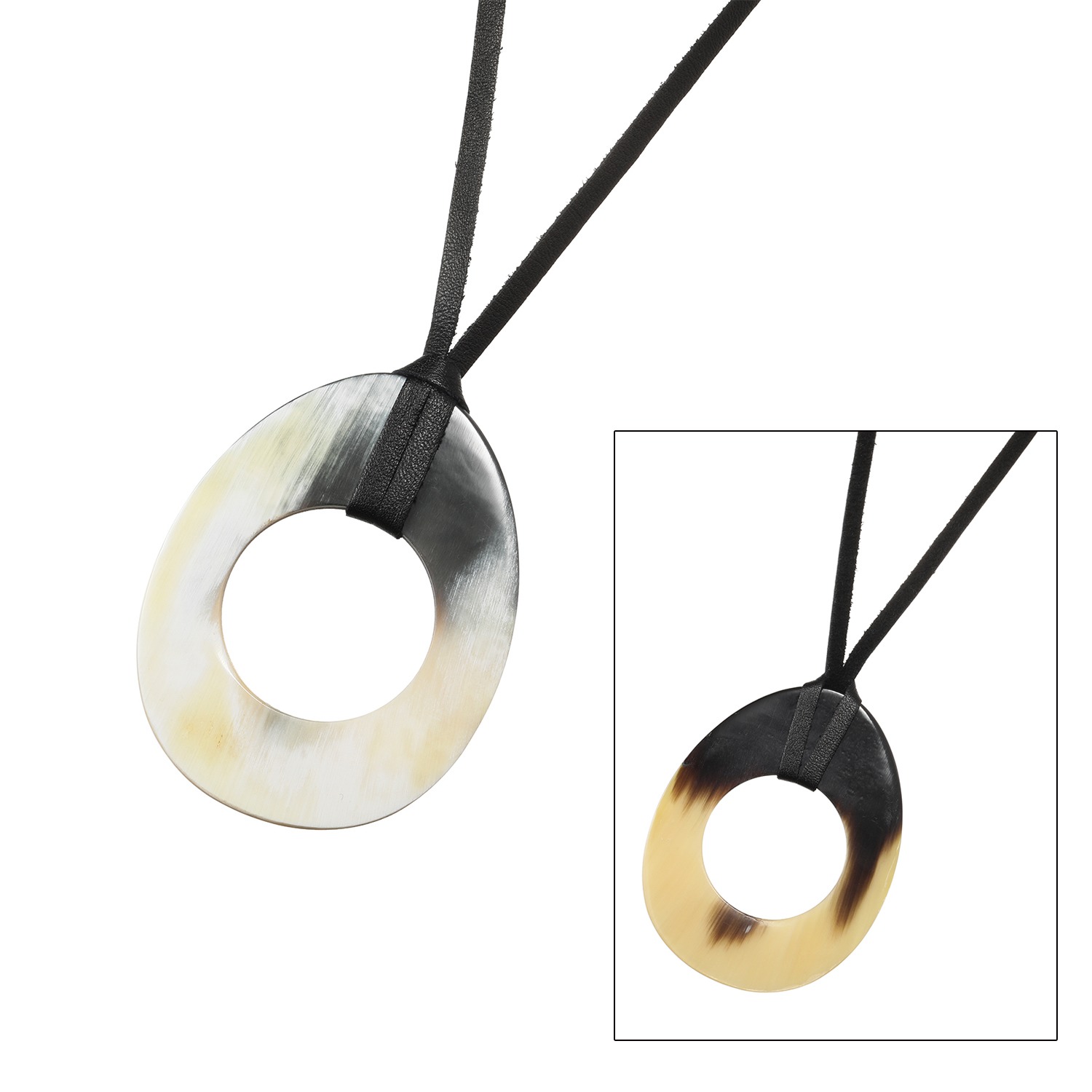 グレイスモア 水牛 エッグシェイプ ボリューム レザーコード ロングペンダント