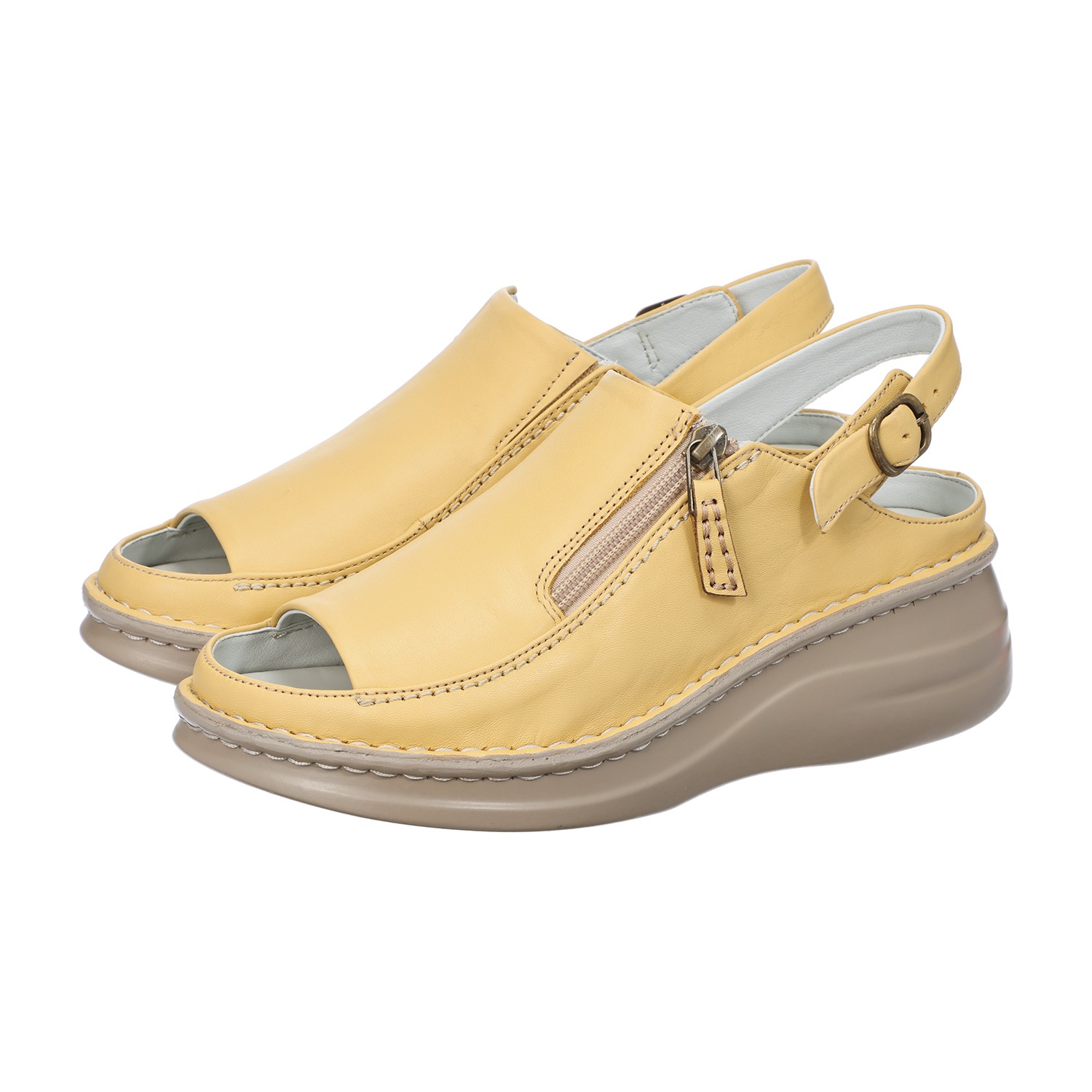 セナムーン “ＳＡＲＩ ＳＳ”牛革 ジッパー付 厚底バックバンドサンダル