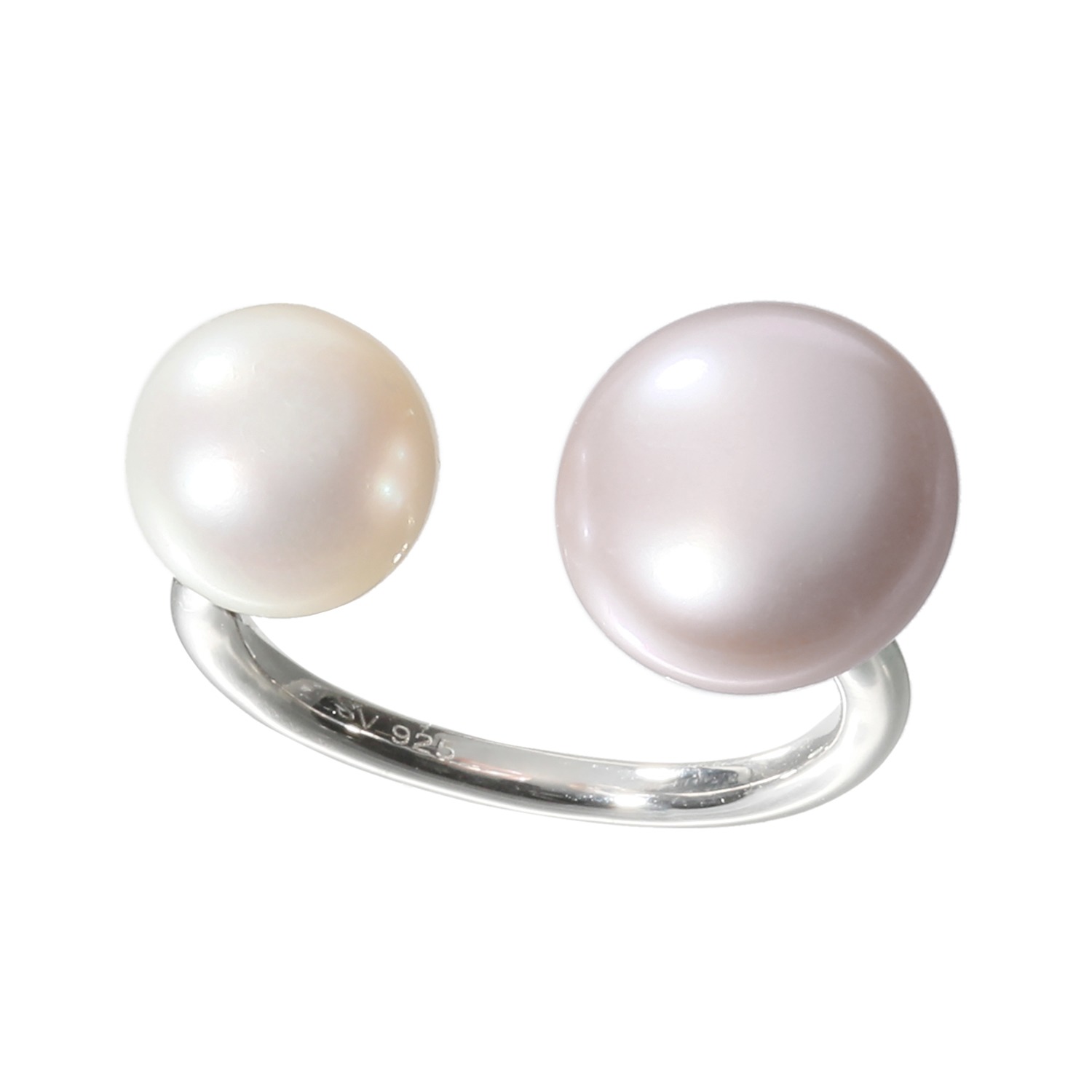 キャンディ　キカラ シルバー 淡水パール パープル＆ホワイト コンビカラー フォークリング