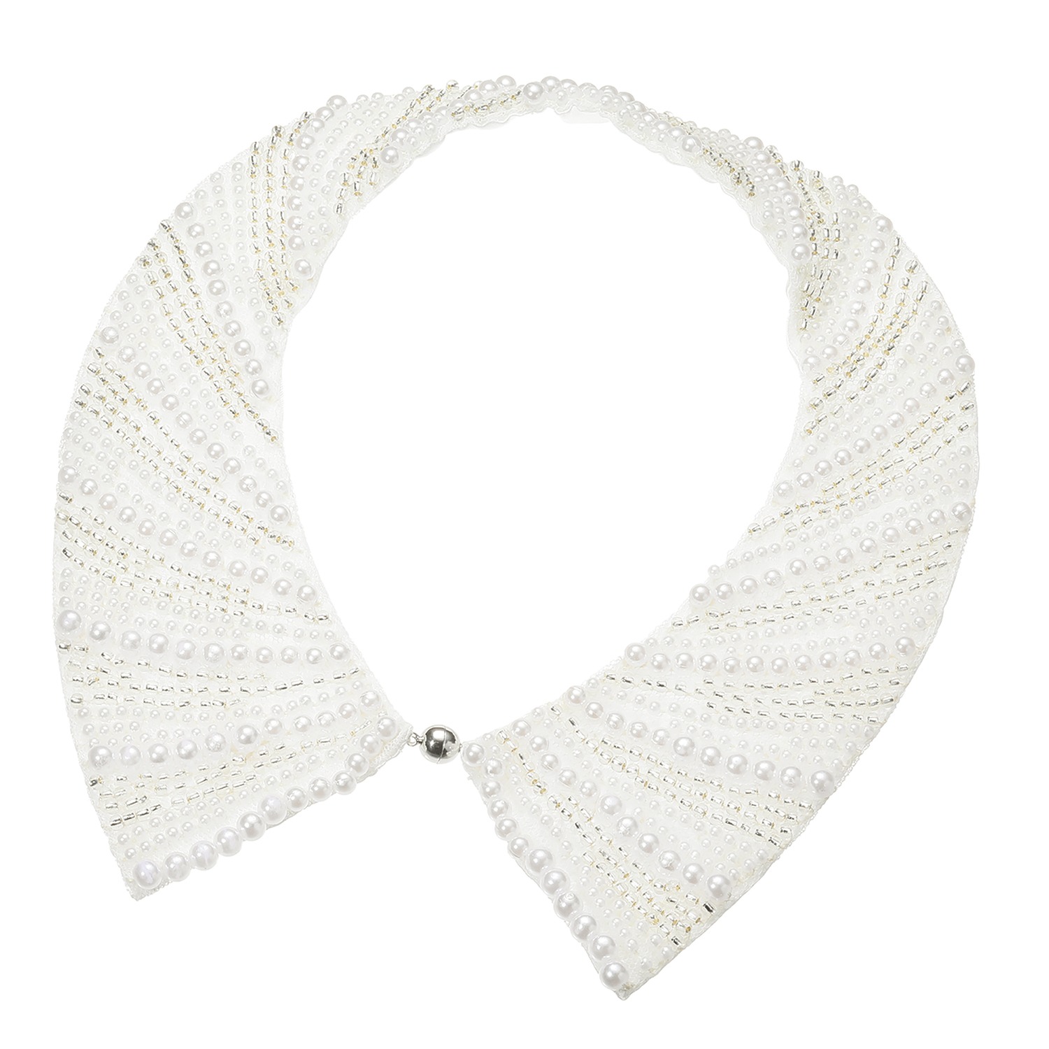 メルレット パールビジュウ＆ビーズ マグネットで簡単着脱 シンプルシャツカラー 付け襟風ネックレス