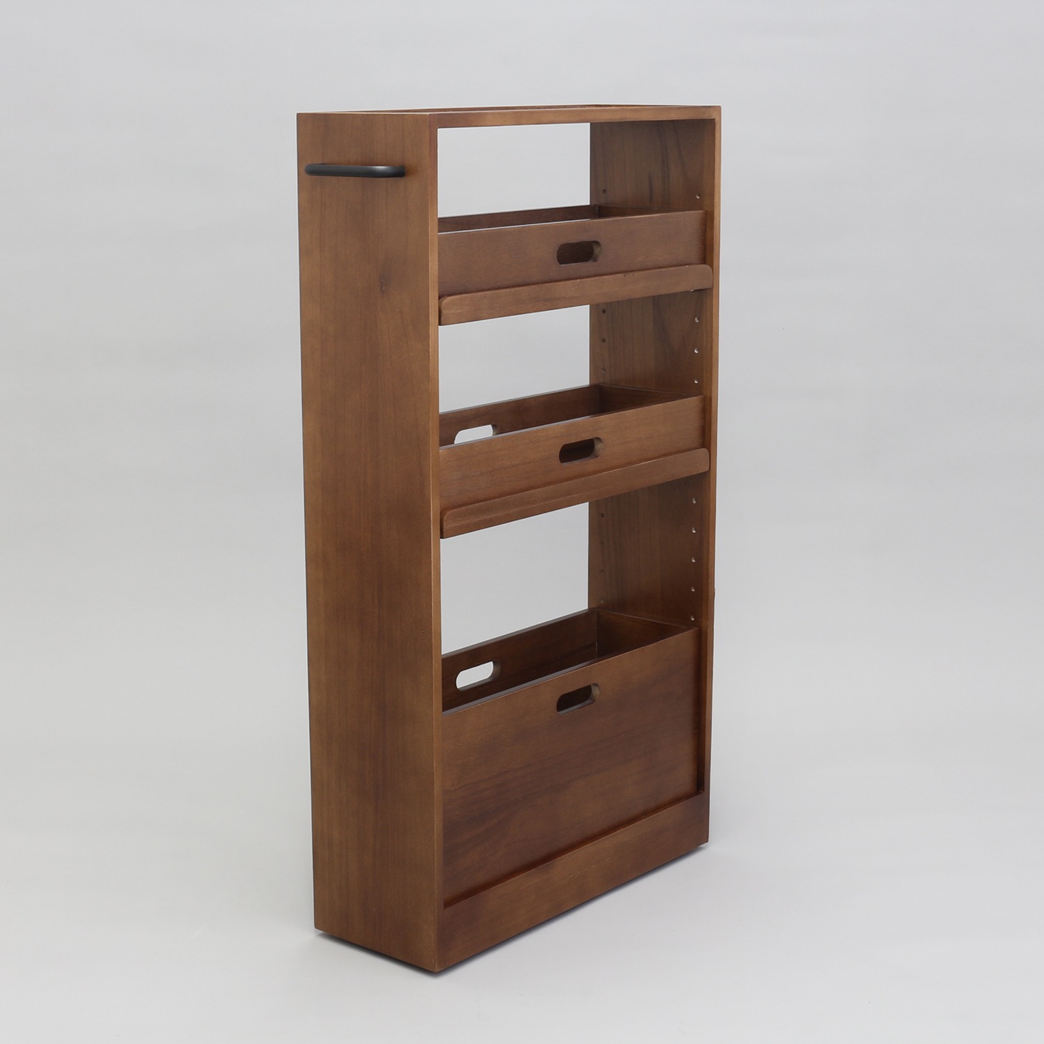 ＜ハイタイプ＞組み立て不要 トレイ付 天然木・桐製 スッキリすき間ワゴン