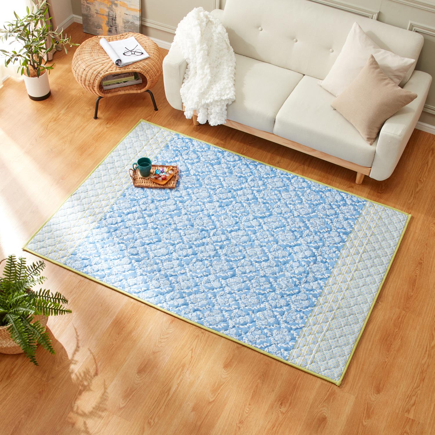 モリリンもちもちさらっと消臭防ダニDRY&DEOキルトラグ190×240ブルー 130×190cm＞モリリンインテリア ひんやりドライ＆消臭で
