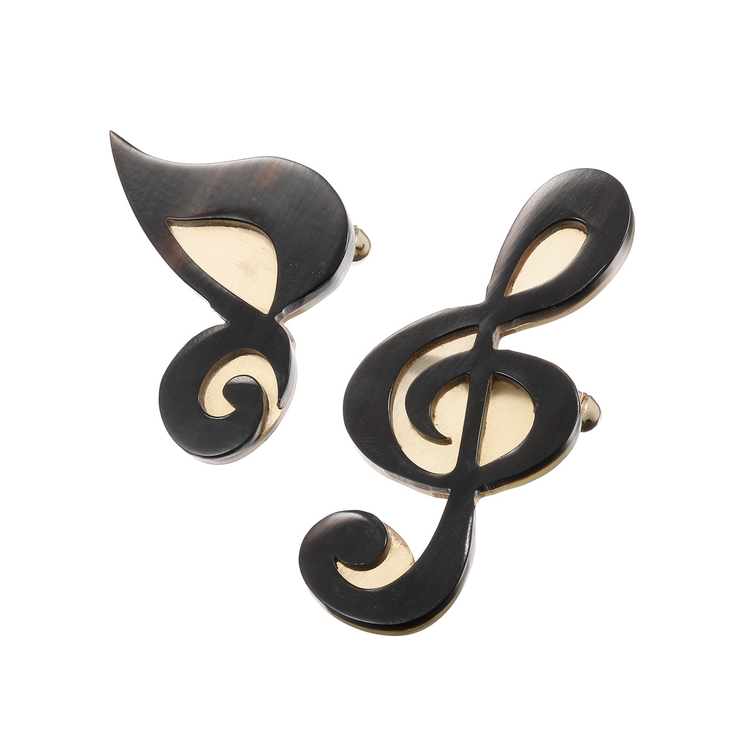 グレイスモア 水牛 コンビカラー 音符デザイン ブローチ２点セット