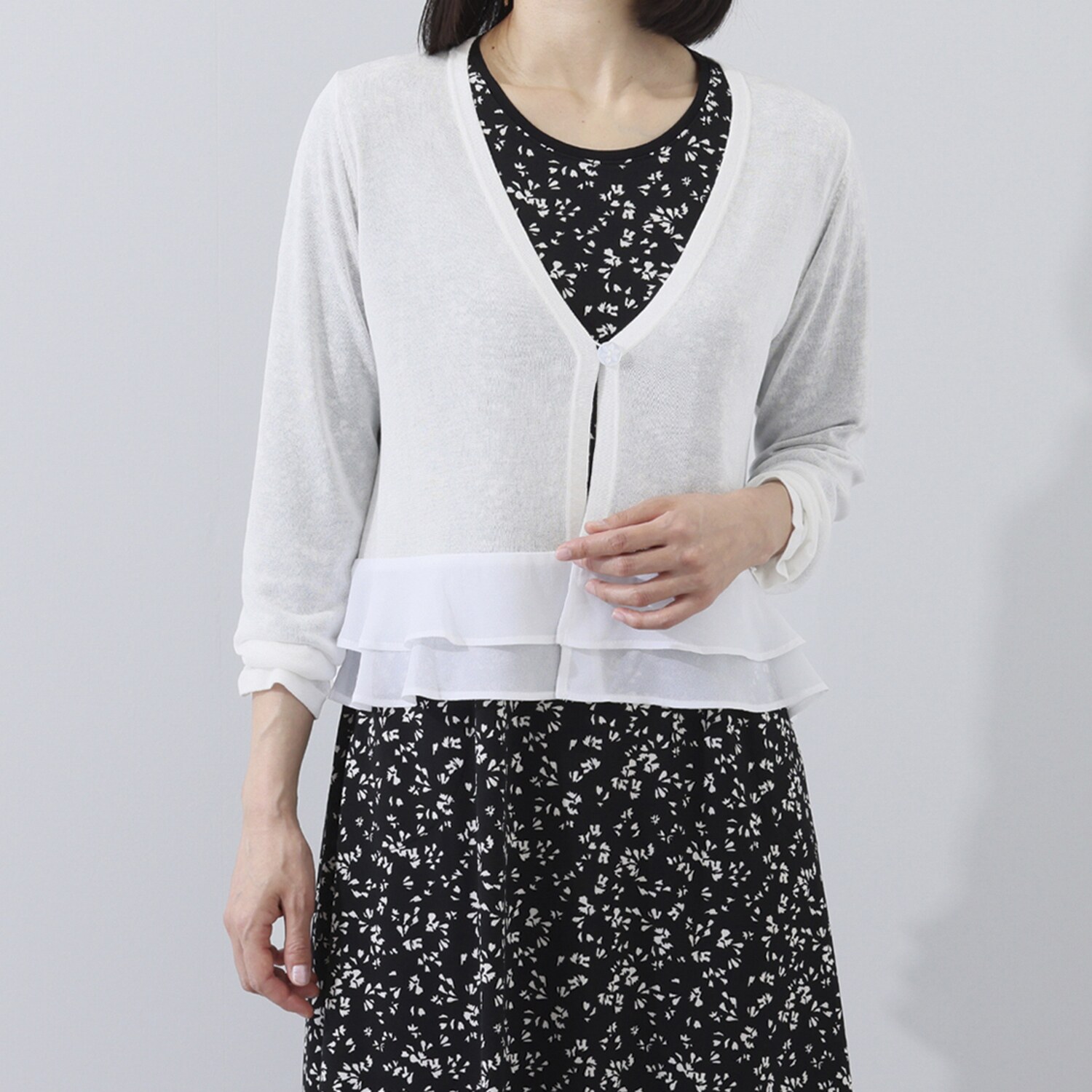 ダジュール 裾シフォン切替 カーディガン