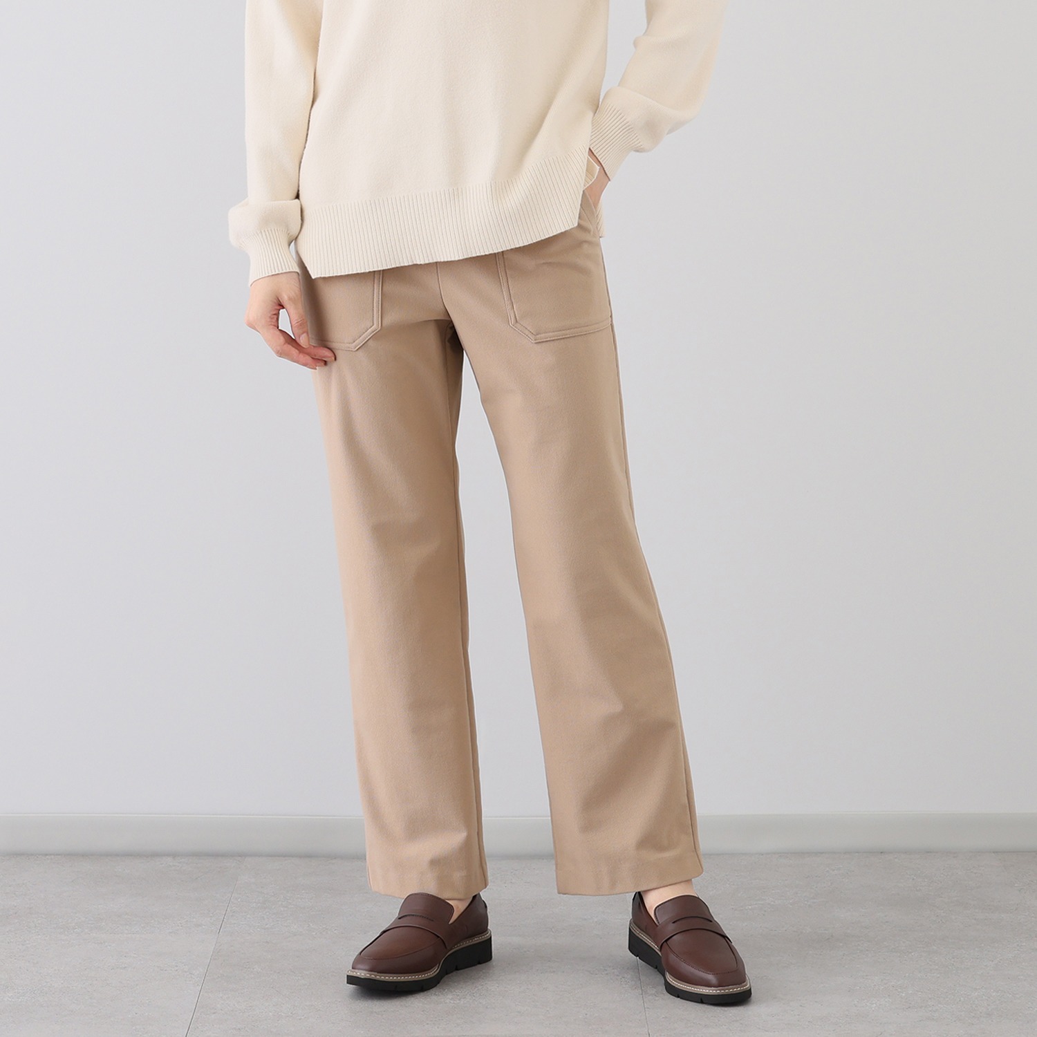 ピーツー 吸湿発熱・吸放湿 コーデュロイ風 裏起毛ベイカーパンツ