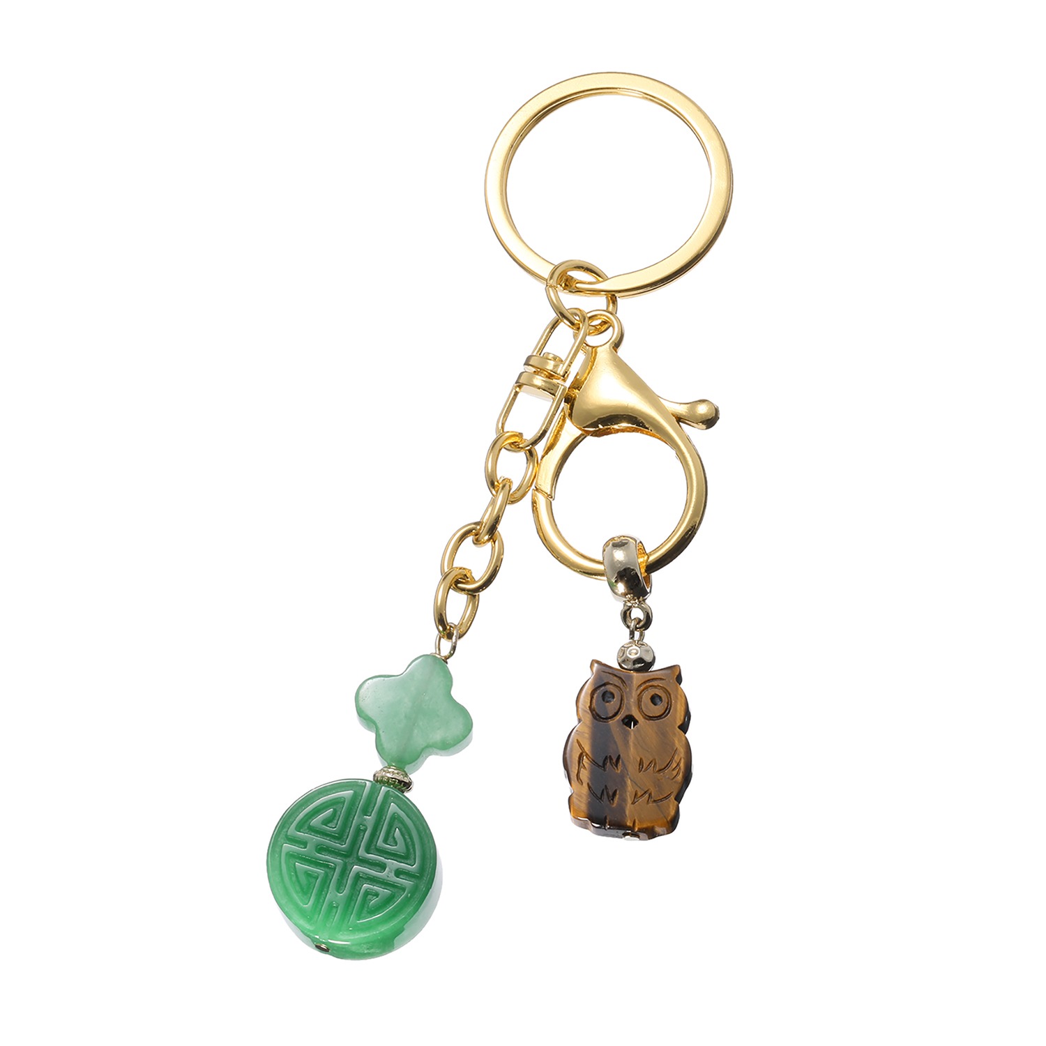 マイクローバー ジェムストーン 百寿彫りキーチェーン＆ フクロウチャーム 〜健康・金運〜