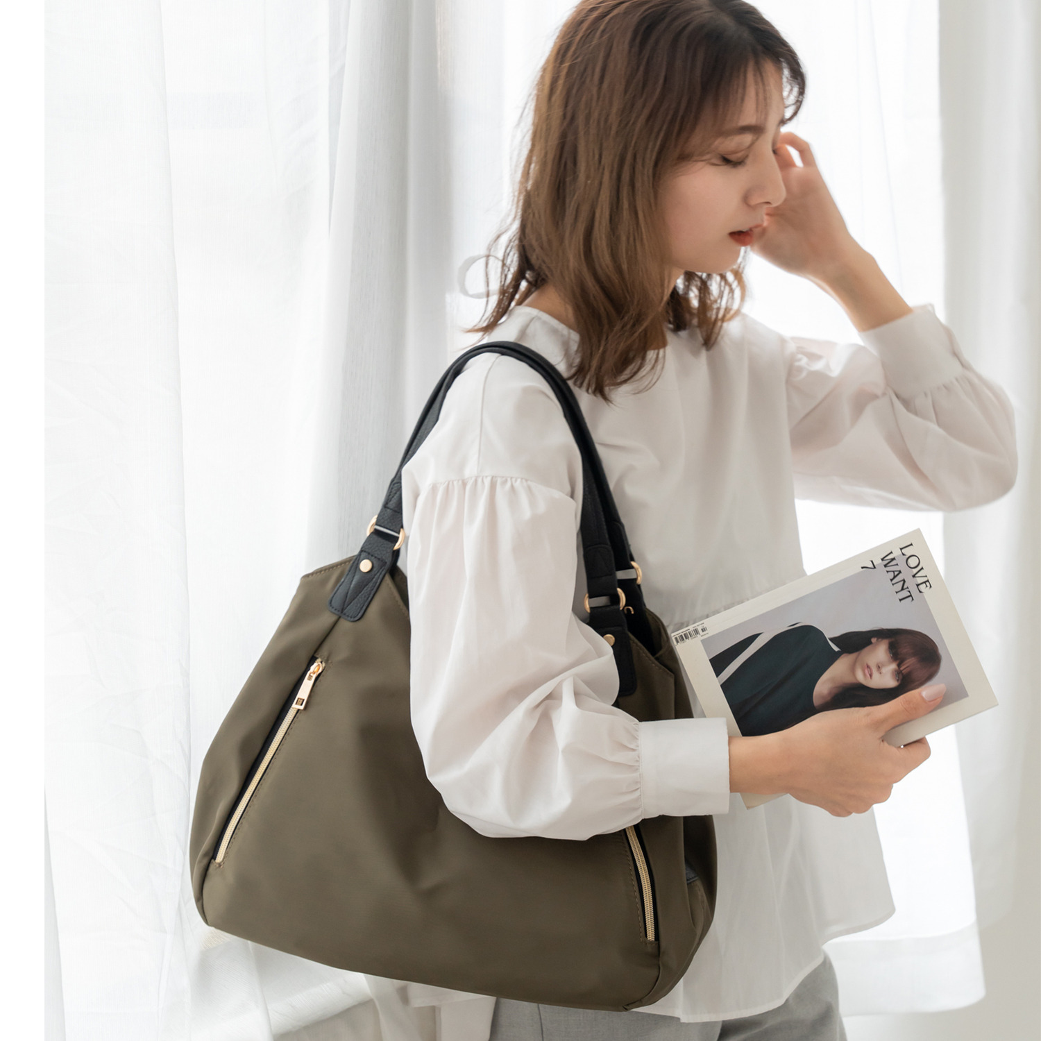 リネーム 高密度ナイロン 8ポケット 大容量トートバッグ- ショップ