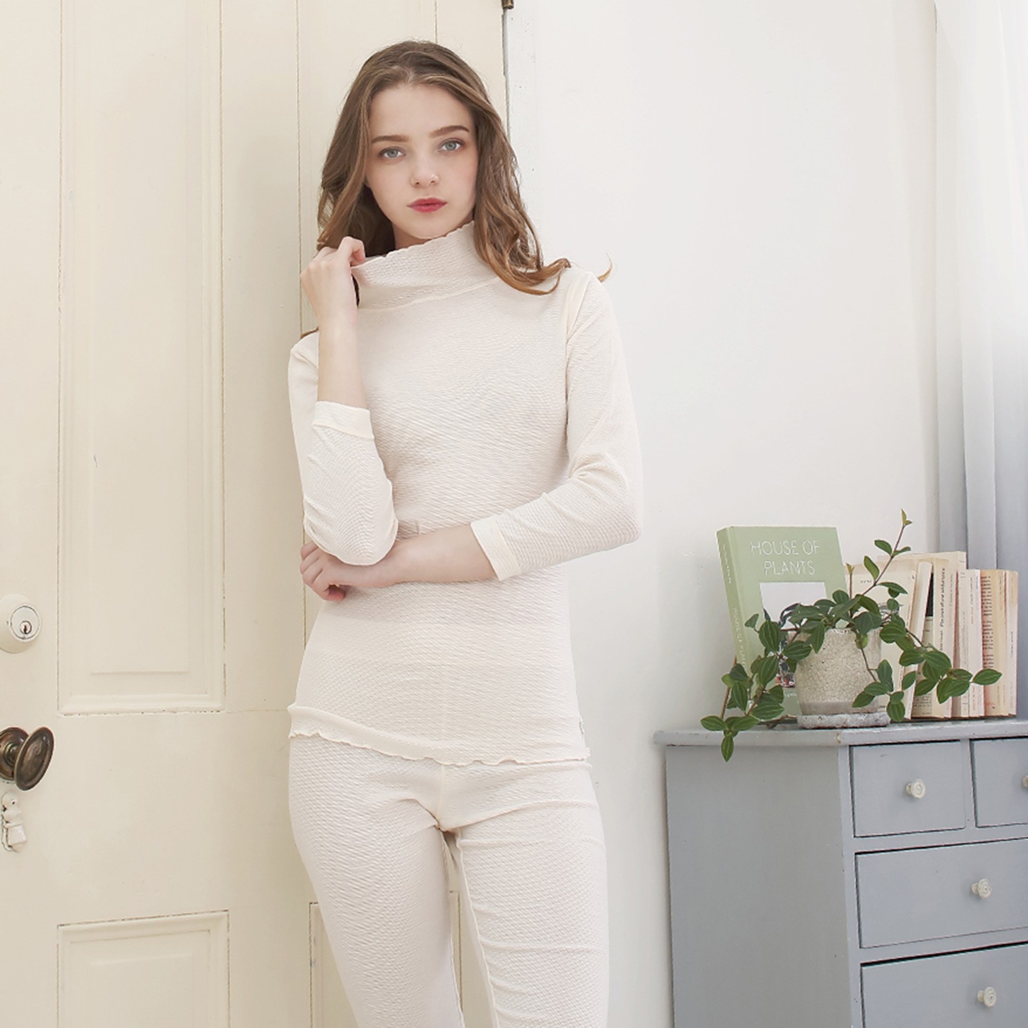 丸福ガーゼ 吸水速乾・抗菌防臭 綿モダール混 ハイネック９分袖インナー