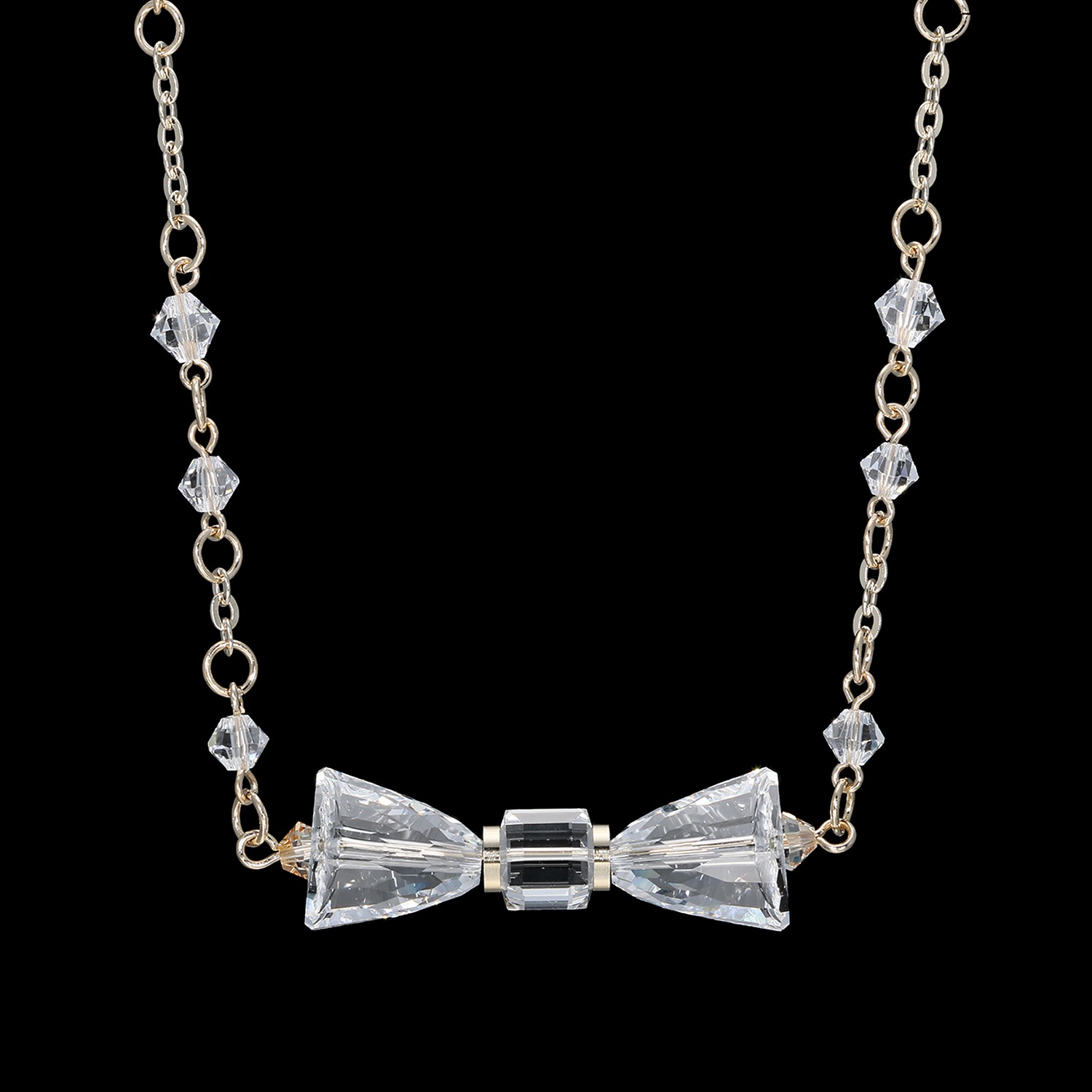 キラキラギフト バイ　アビステ クリスタルガラス リボンモティーフ マグネットネックレス