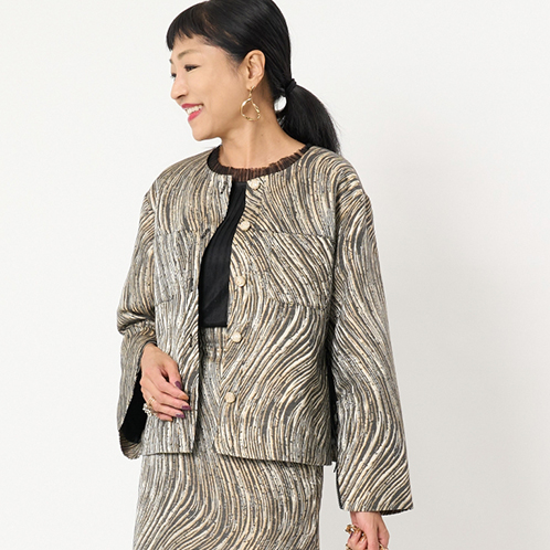 ミューリエ 華やぎと スタイリッシュの共存 ジャガード ジップデザインブルゾン