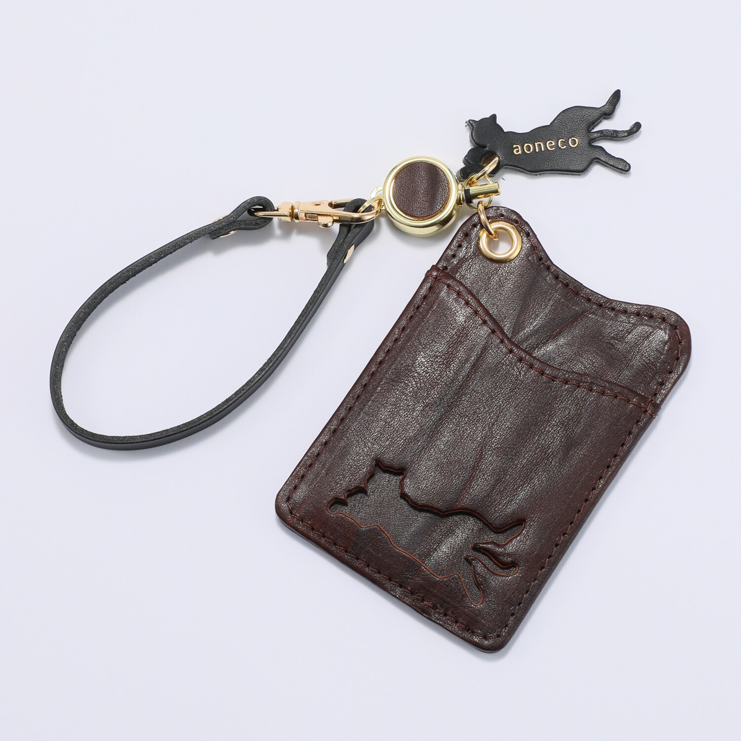 アオネコ 特注革のパスケース ＜保護ネコ寄付チケット ４５０円分付＞