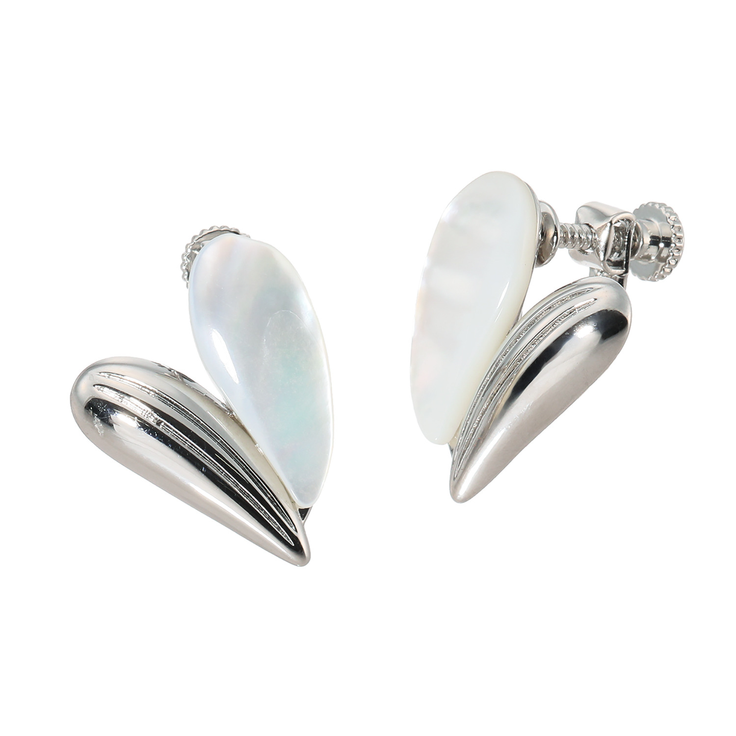 エアリーフェアリー マザーオブパール＆メタル ぷっくりハートモティーフ キュート イヤリング／ピアス