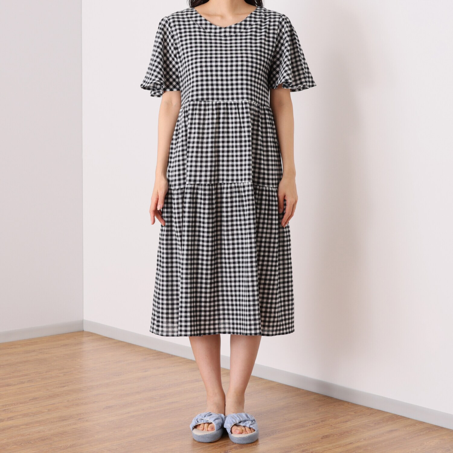 リラキュート 吸水速乾 綿１００％クレープ素材 ティアードフリル ワンピース