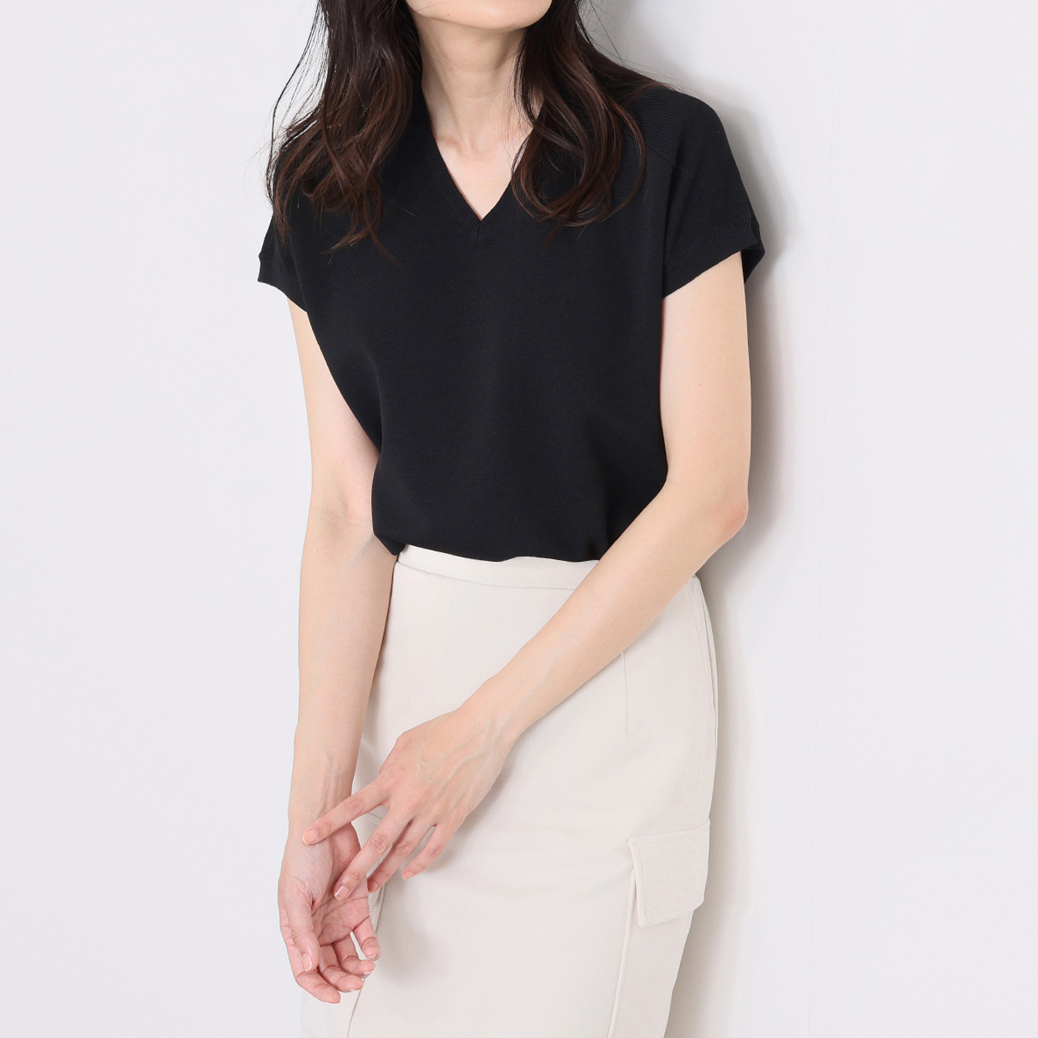 エーエフコンフィ ミラノリブ Ｖネック ショルダーデザイン プルオーバー