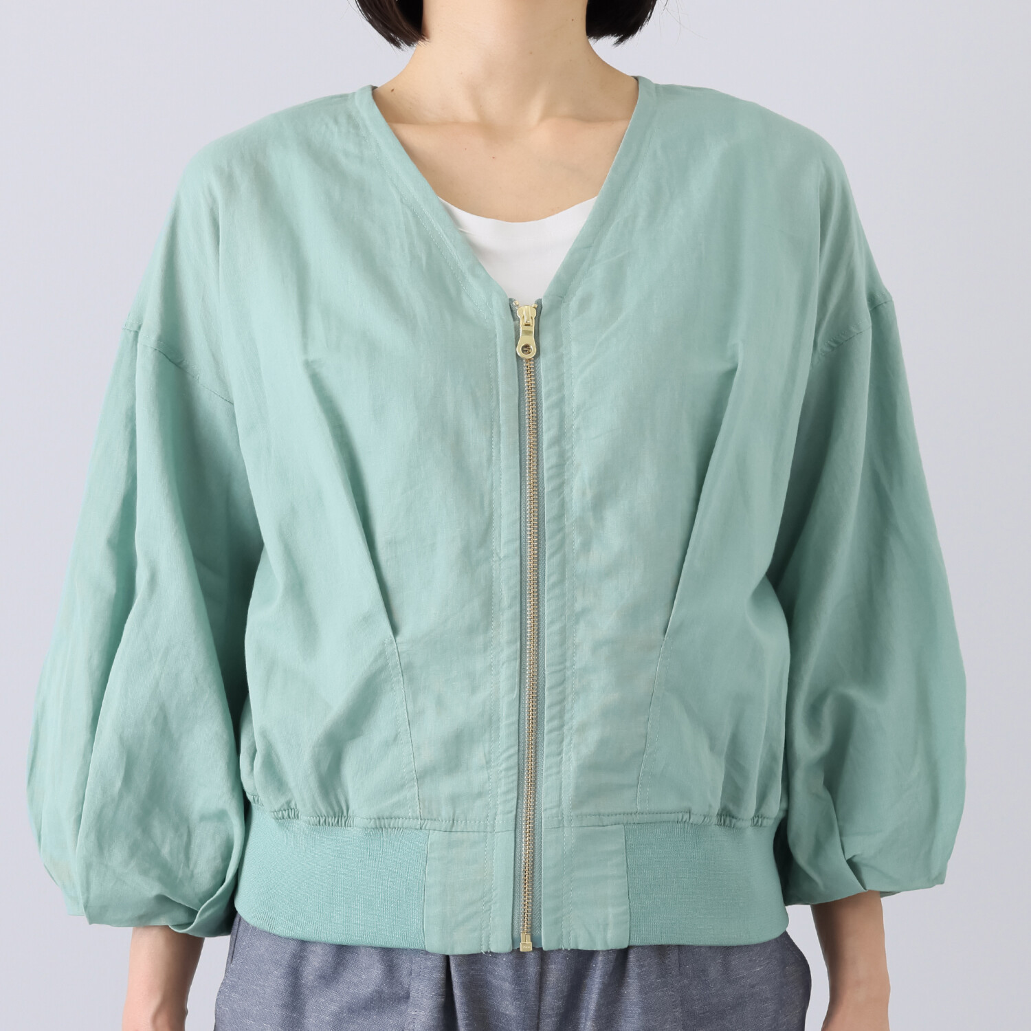 アンリック　オー　ブルー コットンリネン バックティアード エアーブルゾン