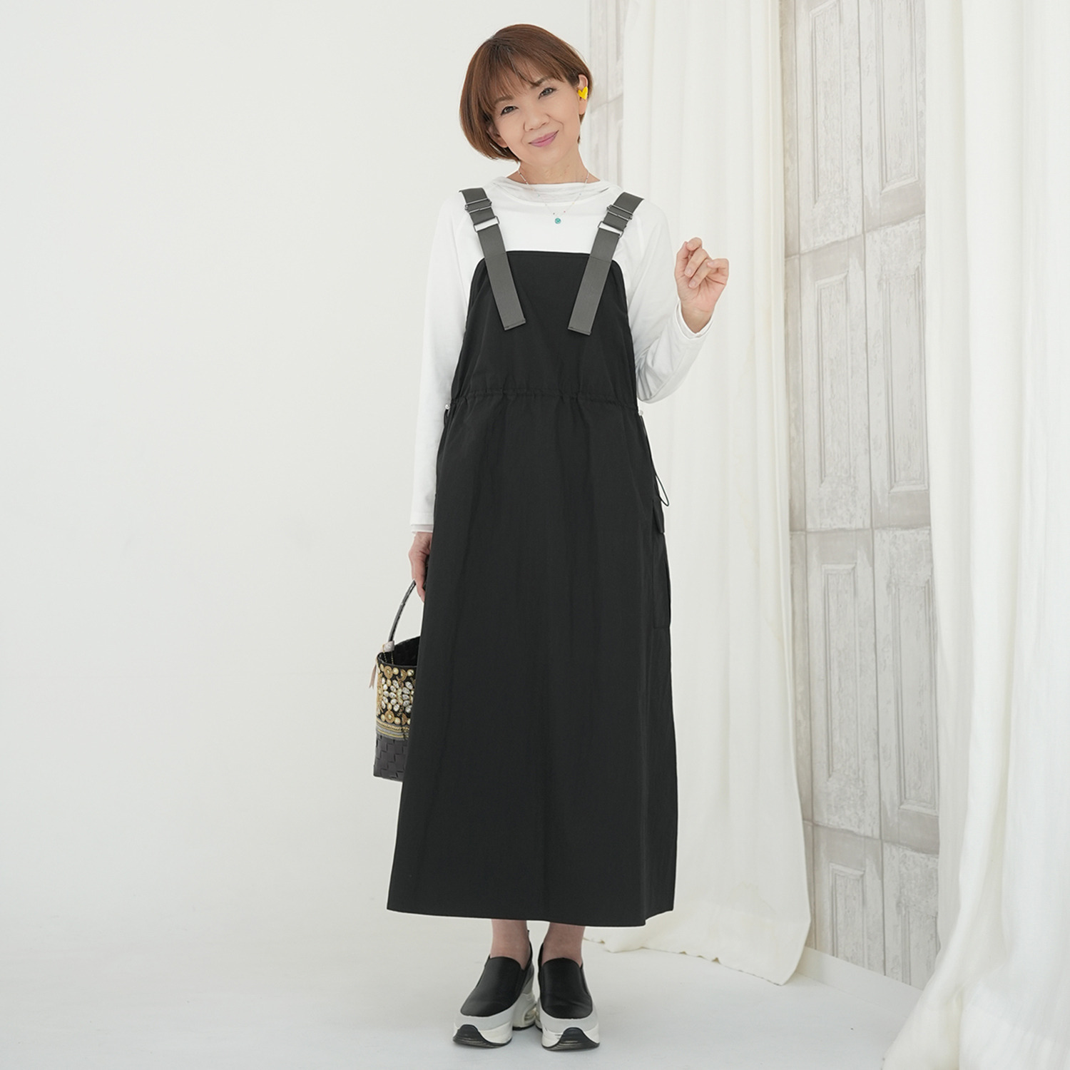 美品 スカート 肩紐付き 90 95 洗える】LIBECOリネン フレア 